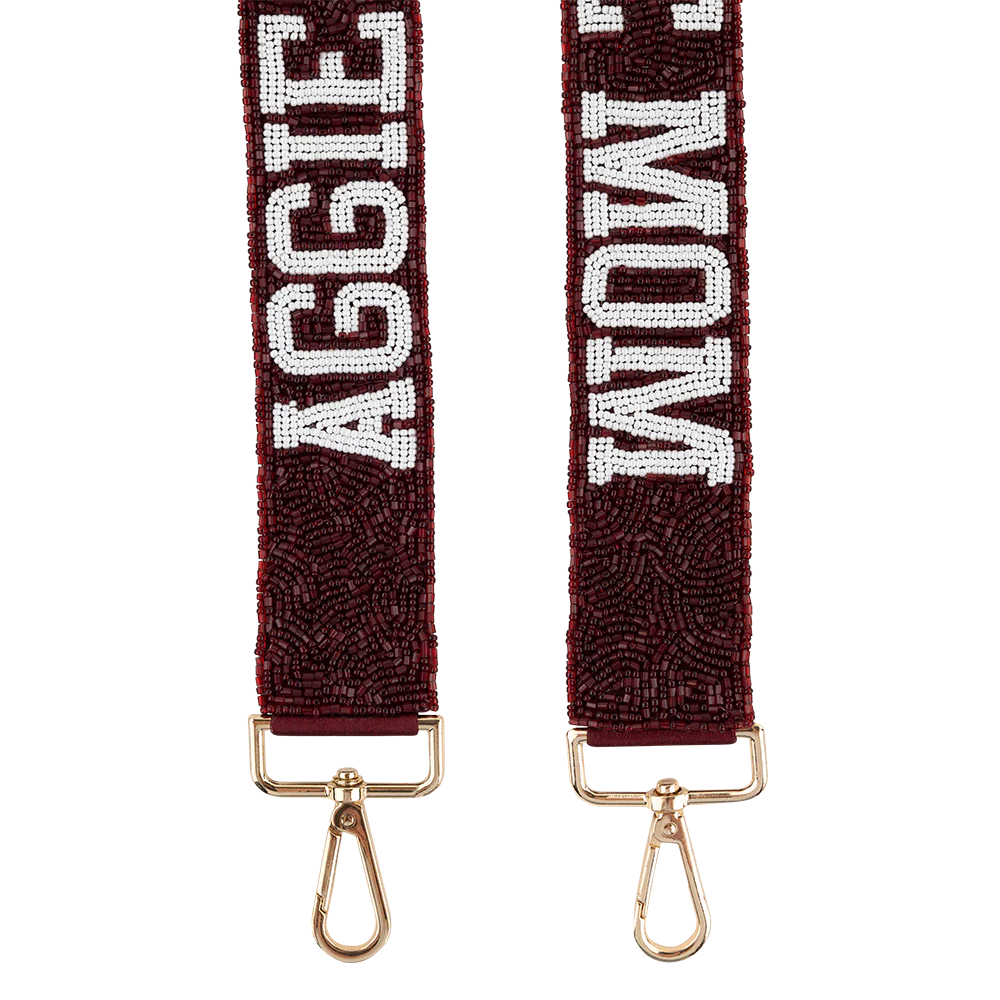 Aggie Mom Fan Glam Beaded Bag Strap - Maroon - Image 4