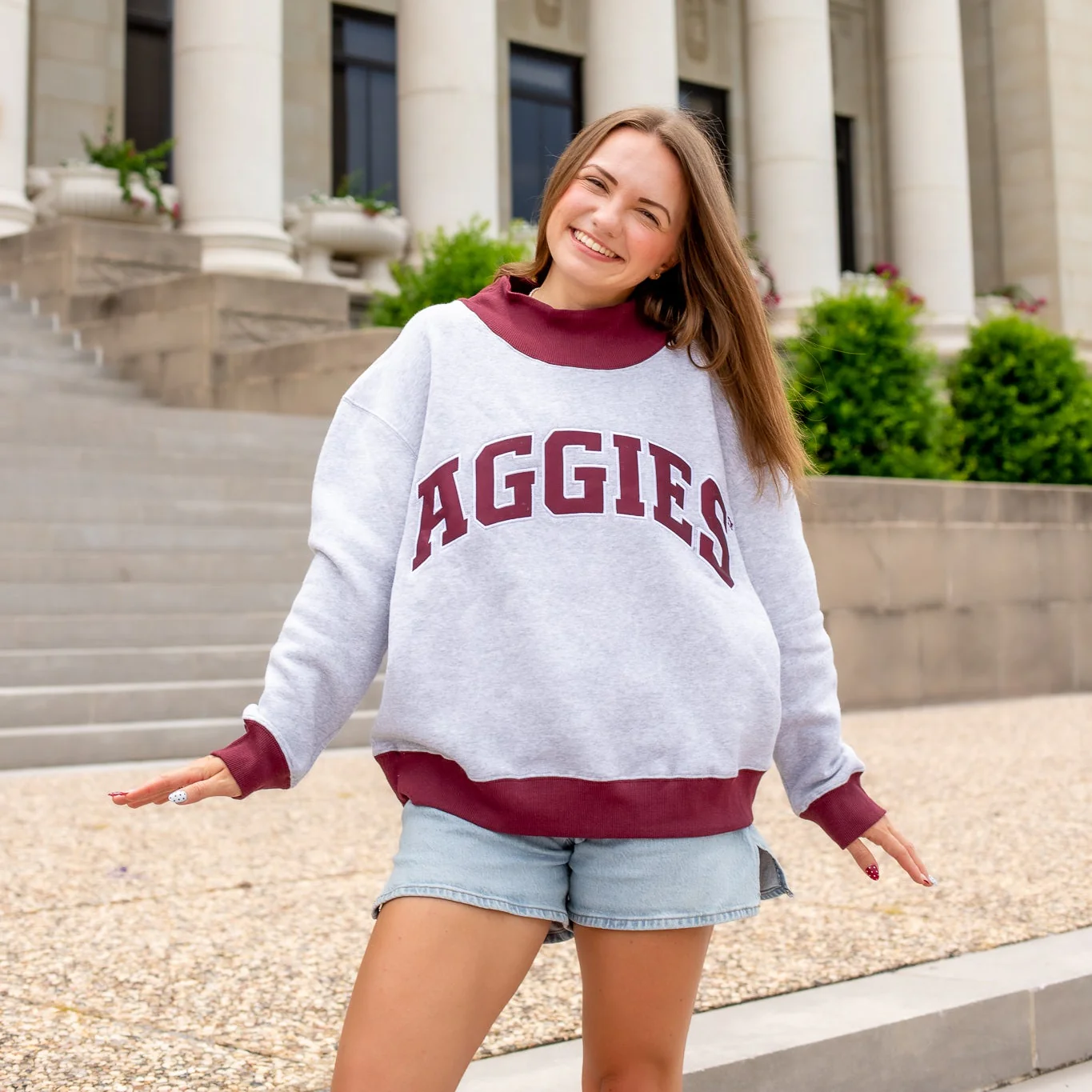 Aggies Collegiate Outfitters Maroon Lined Mock Neck Sweatshirt - Gray - Image 2