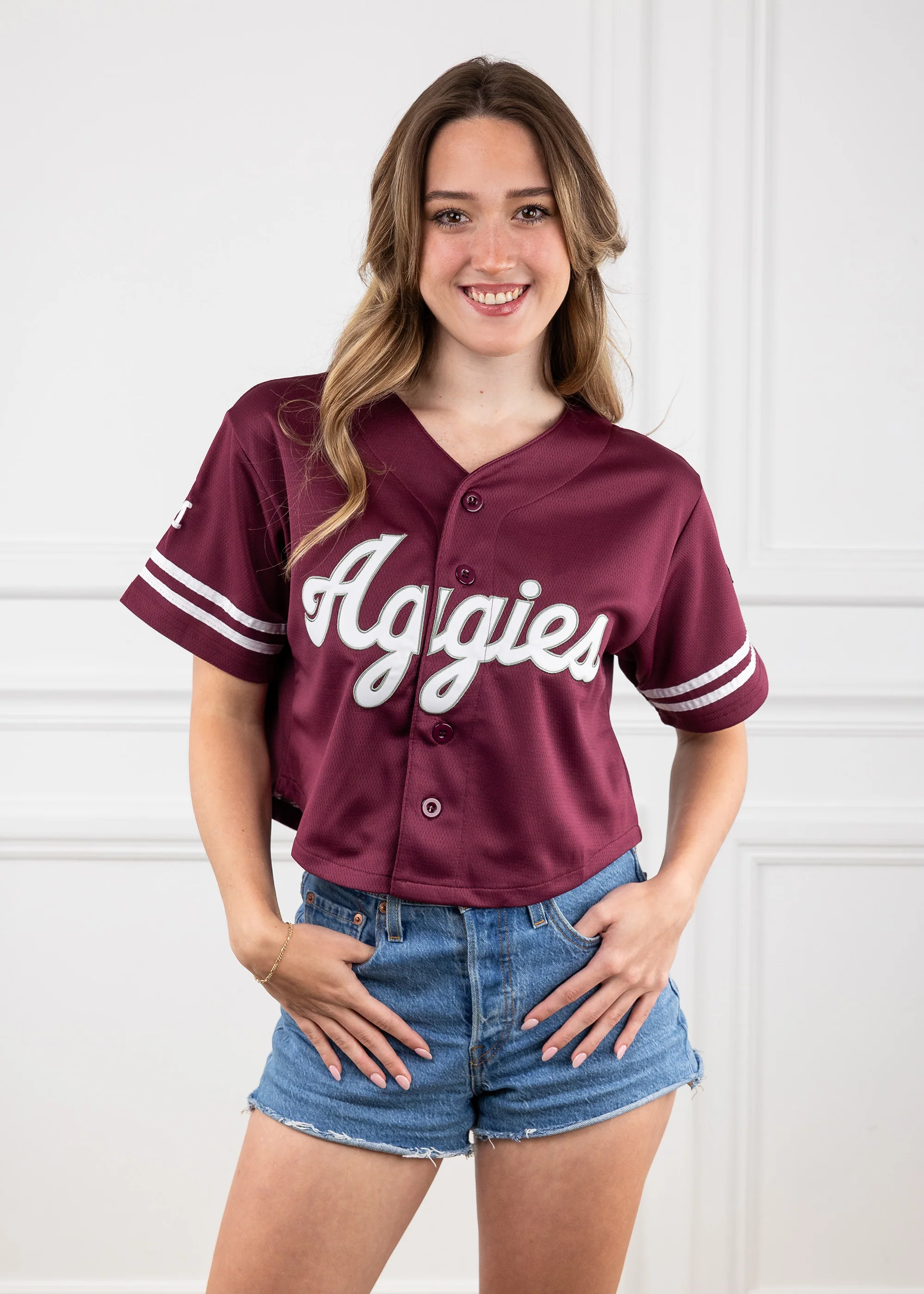 Aggies Hype & Vice Cropped Baseball Jersey - Image 2