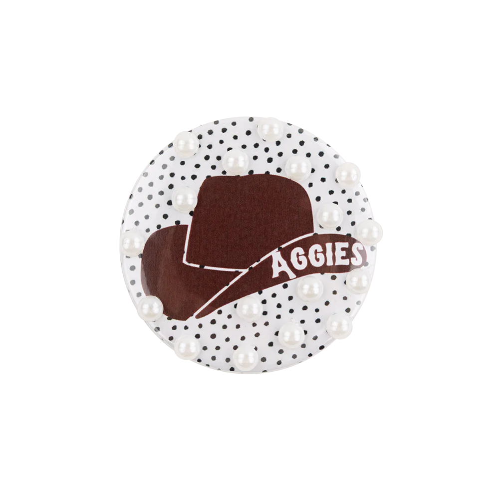 Aggies White Polka Dot Maroon Hat Pearl Button