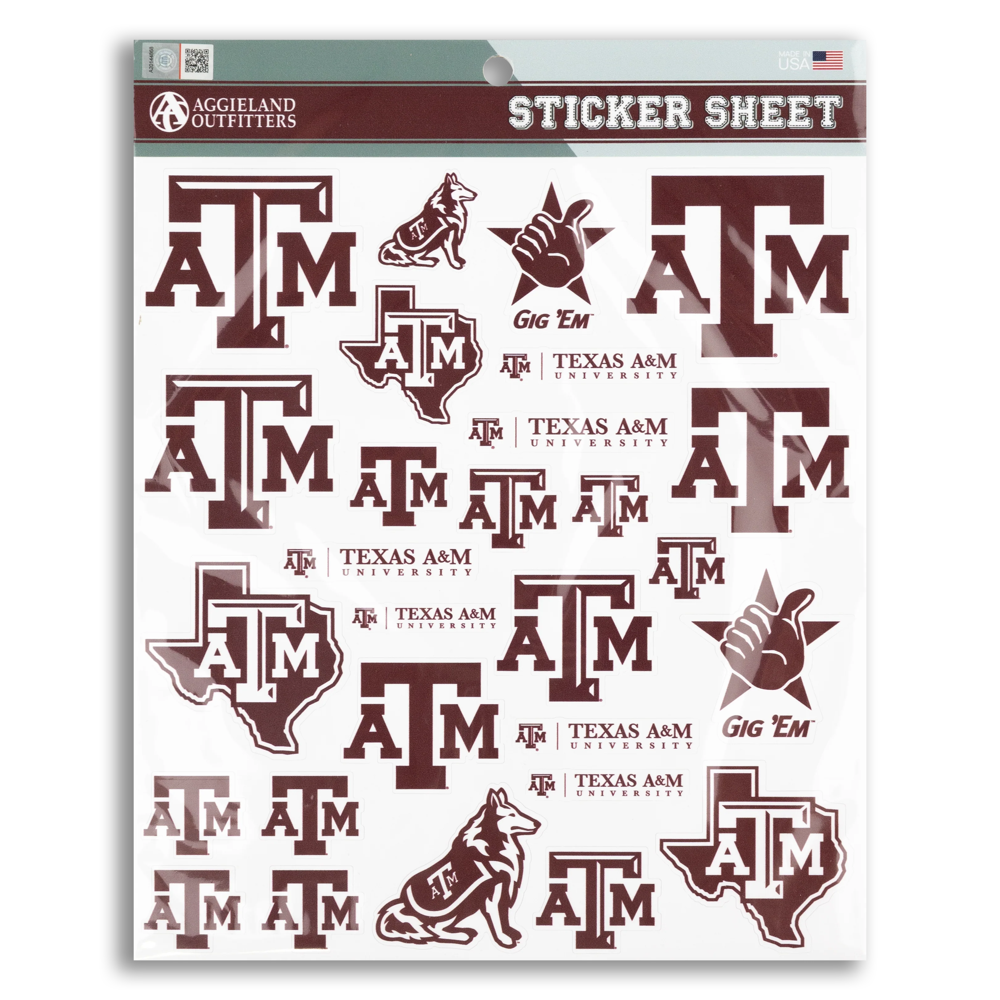 Texas A&M Multi Design Sticker Sheet