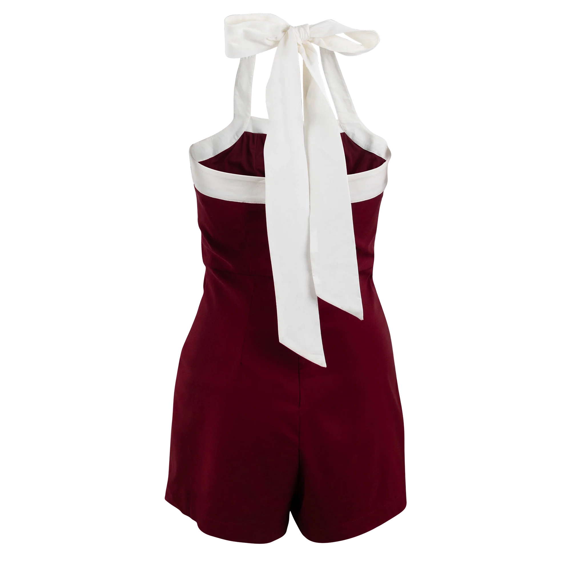 Baby Pink Halter Neck Tie Playsuit - Maroon - Image 2