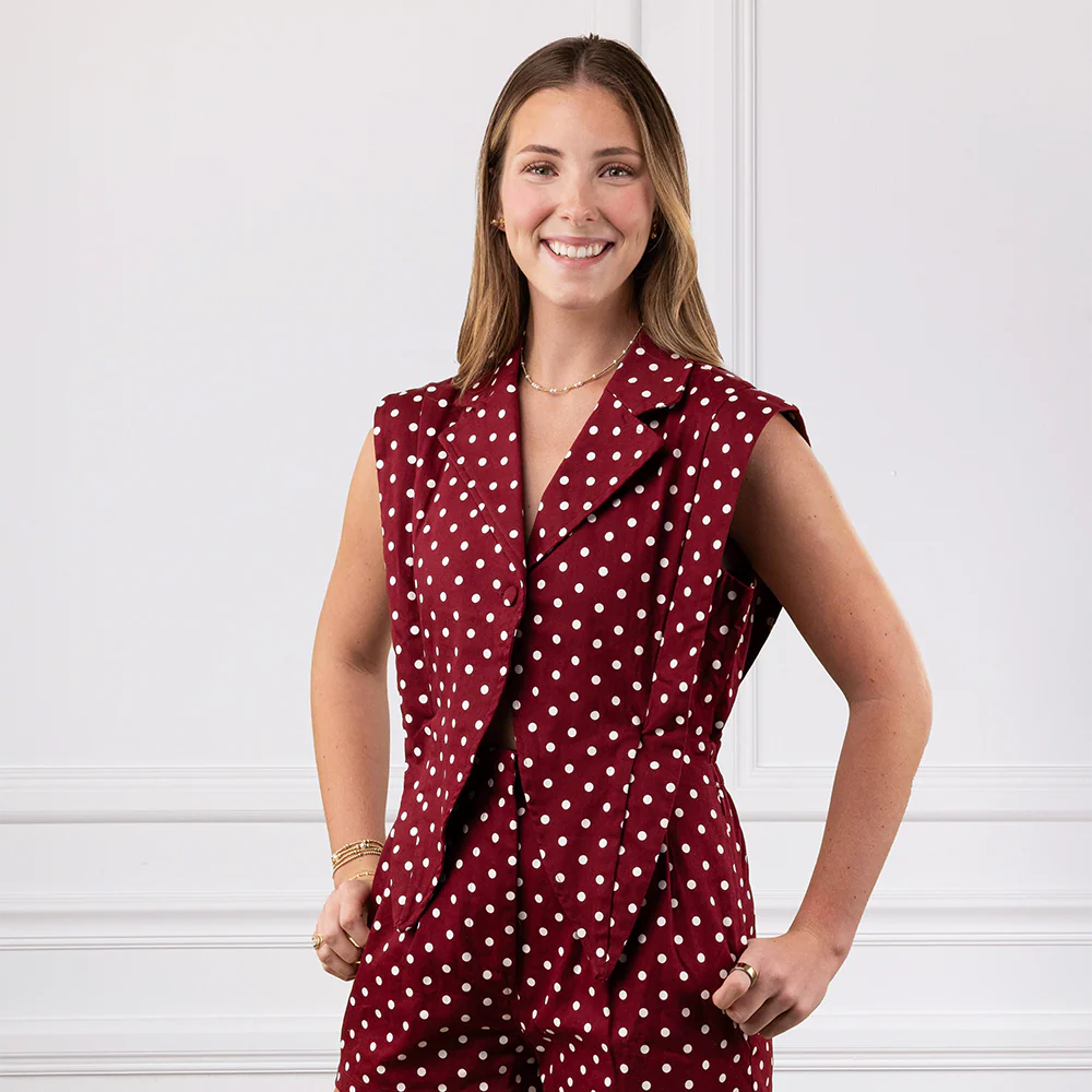 Baby Pink Polka Dot Collared Romper- Maroon - Image 2