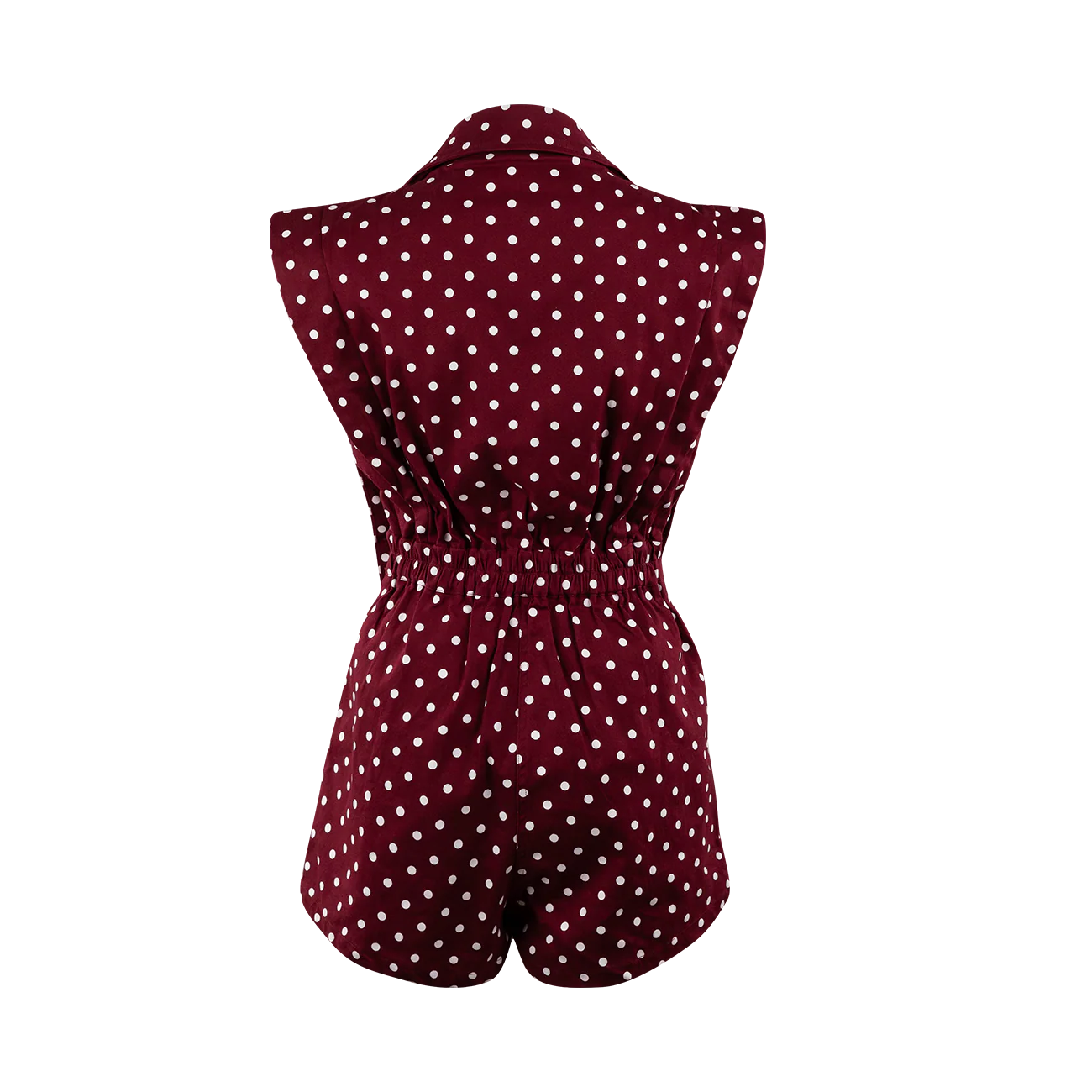 Baby Pink Polka Dot Collared Romper- Maroon - Image 3