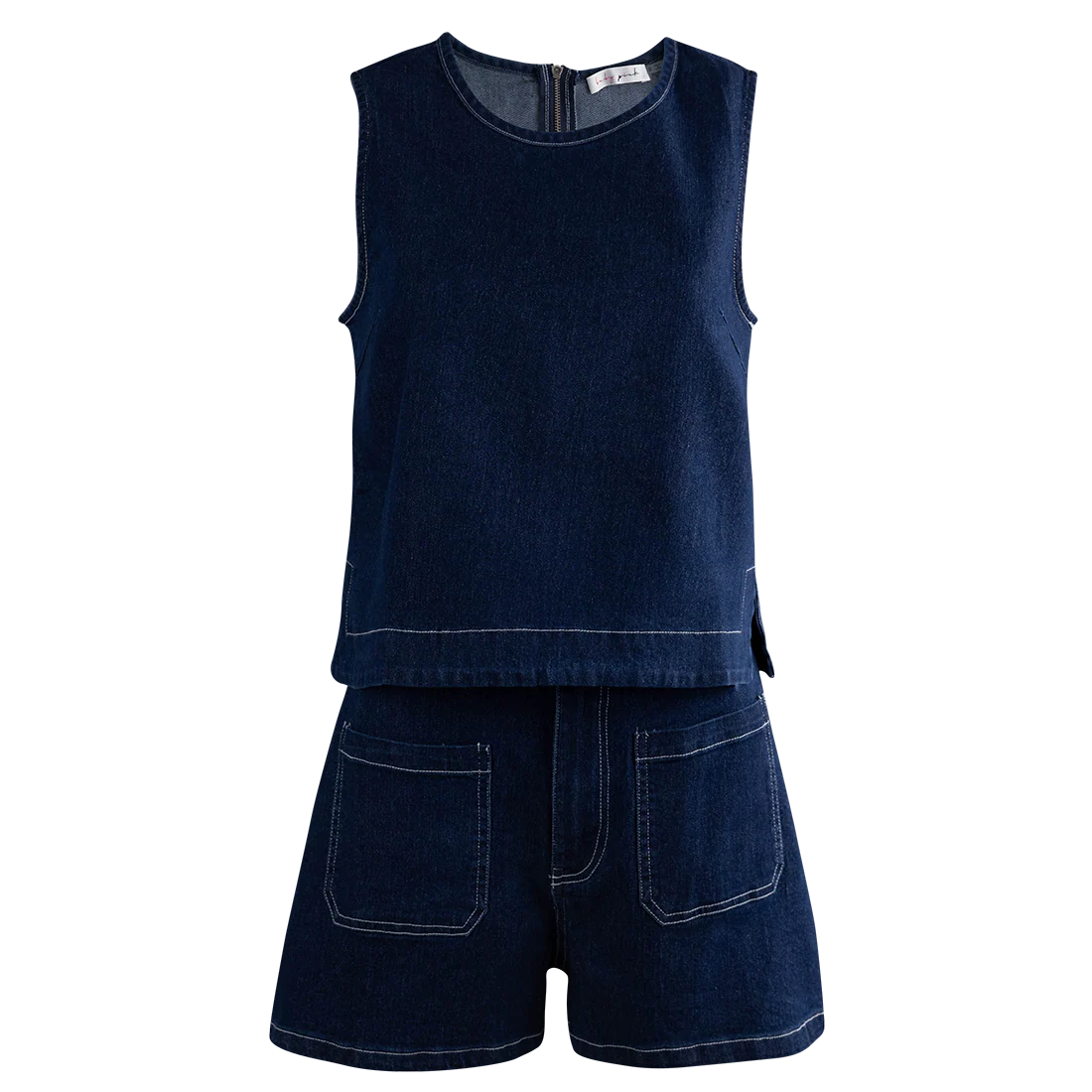 Baby Pink Vintage Wash Top And Skort Set - Denim