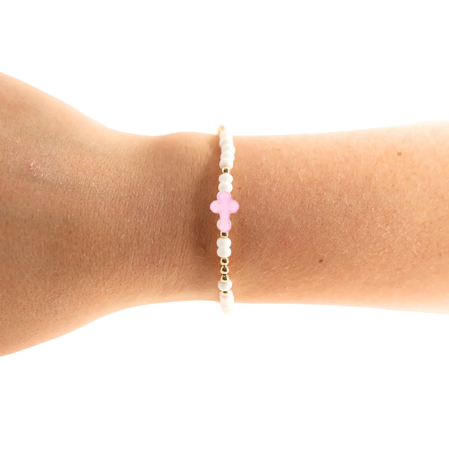 Beaded Blondes Kids Cross Sprinkle Bracelet - Pink - Image 2