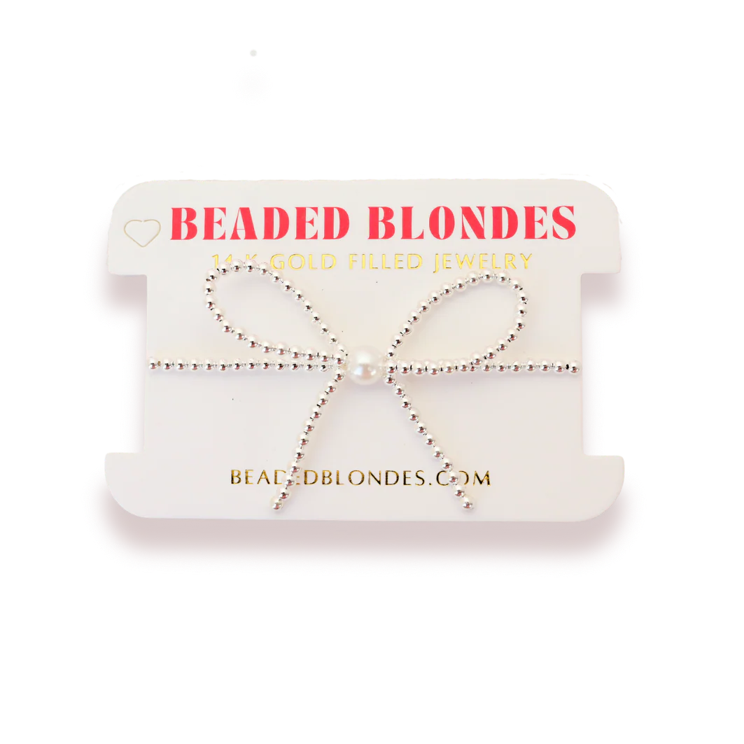 Beaded Blondes Pearl Bow Silver Bracelet