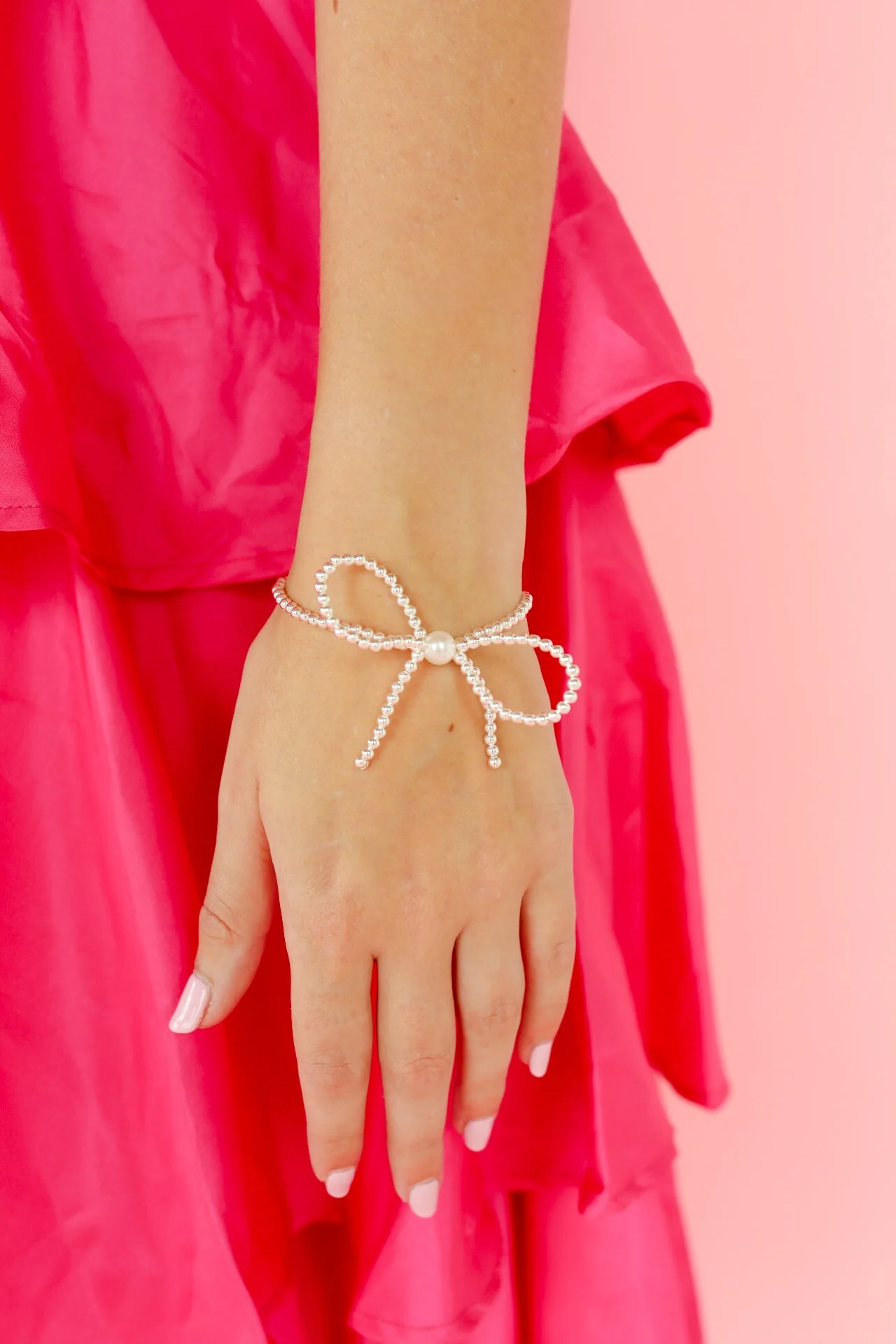 Beaded Blondes Pearl Bow Silver Bracelet - Image 2