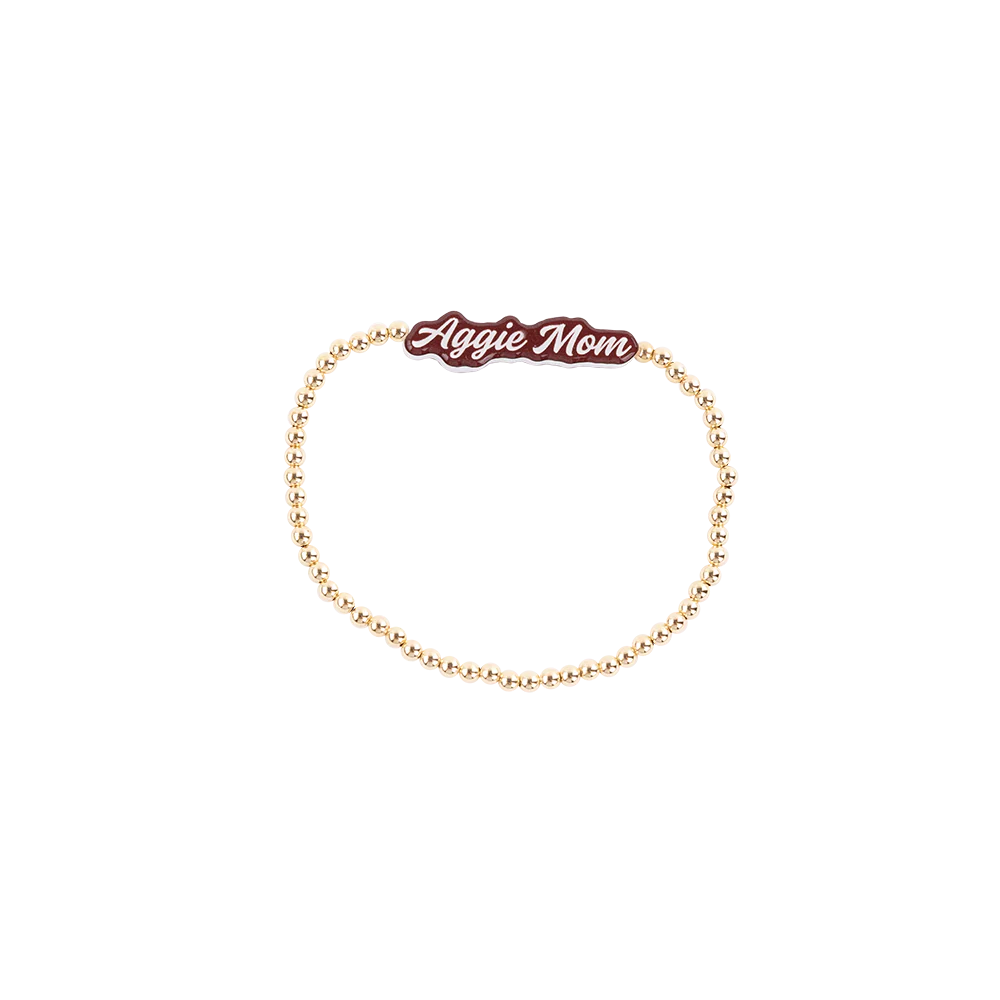 Beaded Blondes Script Aggie Mom Bracelet - Gold