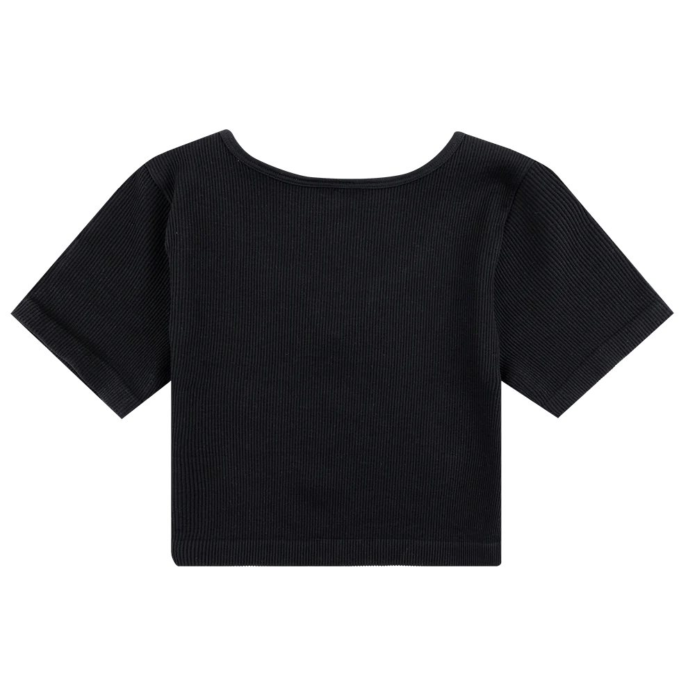 Black Ribbed Short Sleeve Crop Top - Image 2