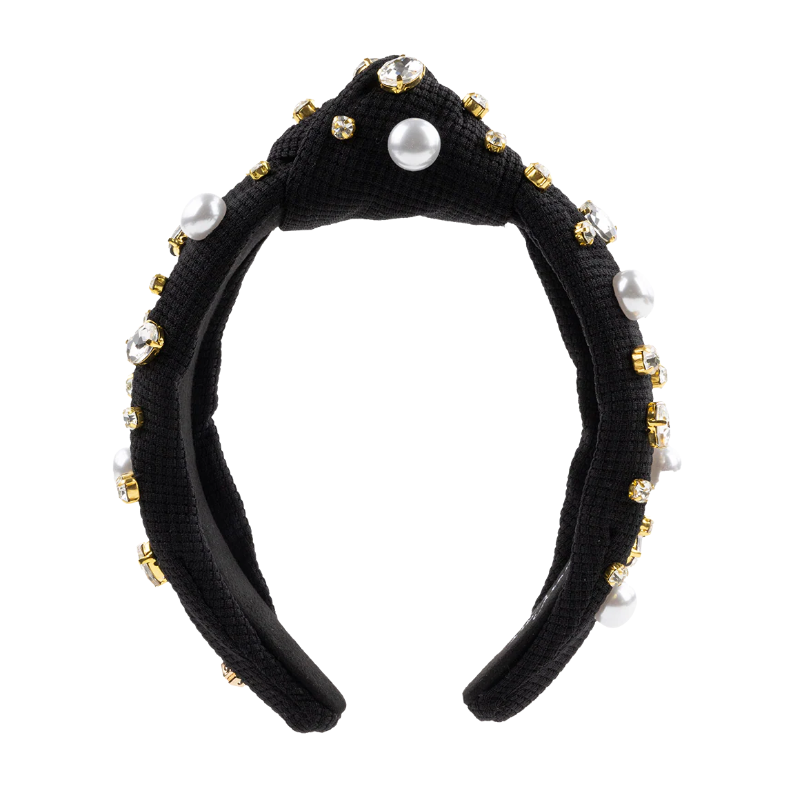 Black Twill Headband with Pearls and Crystals - Image 2