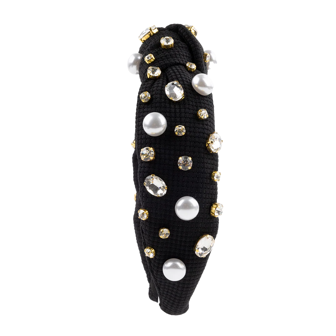 Black Twill Headband with Pearls and Crystals - Image 3