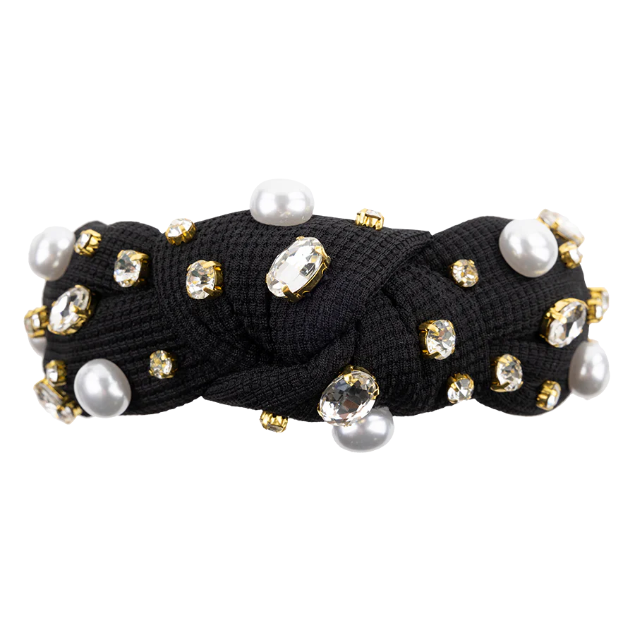 Black Twill Headband with Pearls and Crystals - Image 4
