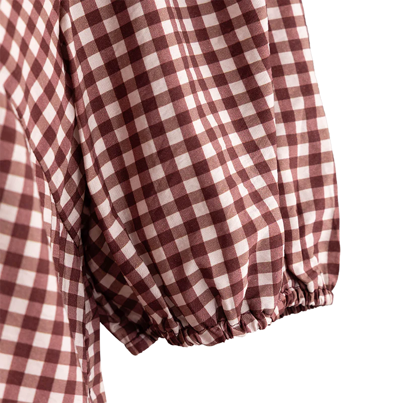ENTRO Gingham Half Sleeve Blouse - Maroon - Image 3