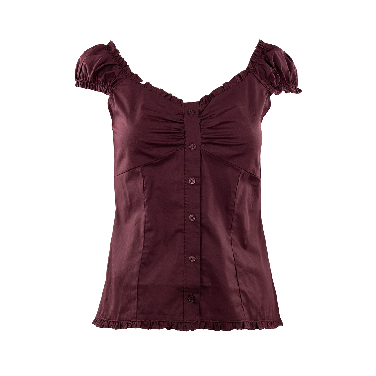 Collegiate Outfitters Cap Sleeve Button Down Blouse - Maroon