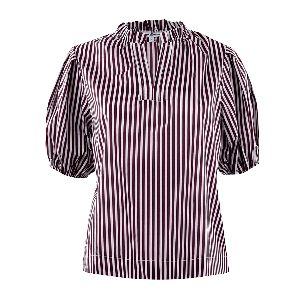 Collegiate Outfitters Lightweight Striped Puff Sleeve Blouse - Maroon