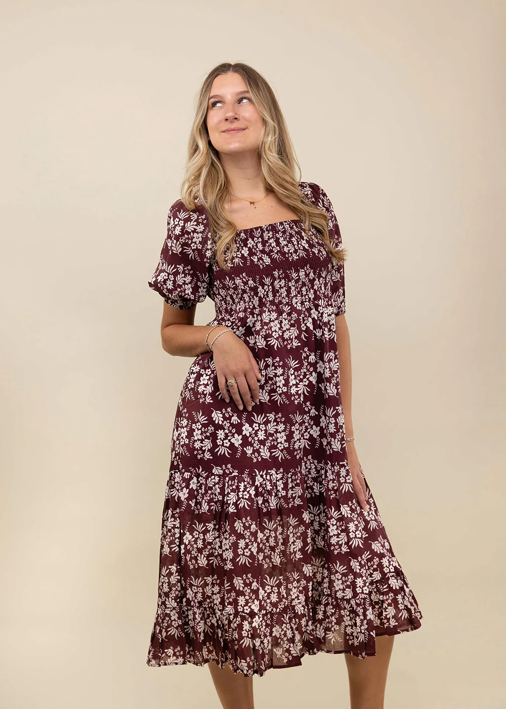 Collegiate Outfitters Long Dress with Flowers - Maroon - Image 2