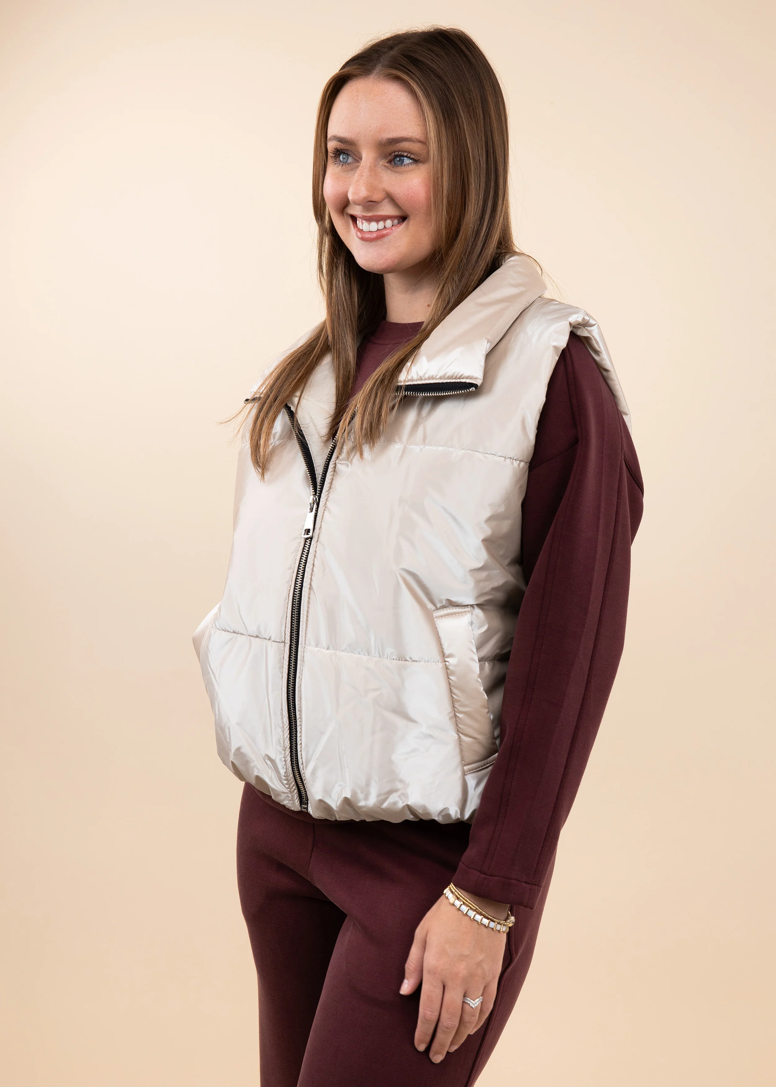 Collegiate Outfitters Metallic Winter Puff Cropped Vest - Image 2