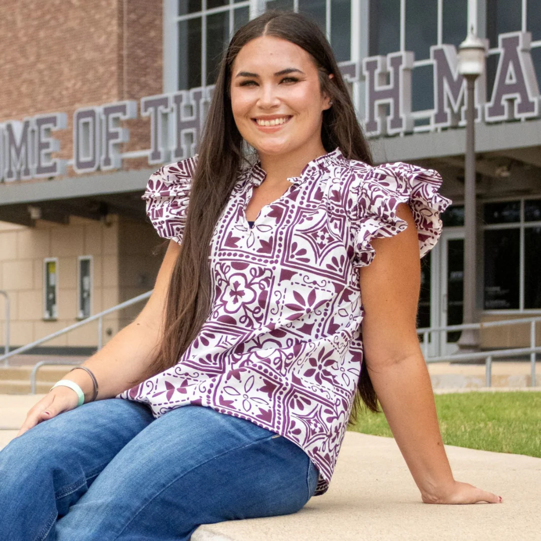 Collegiate Outfitters Mosaic Tile Short Sleeve Blouse - White - Image 2