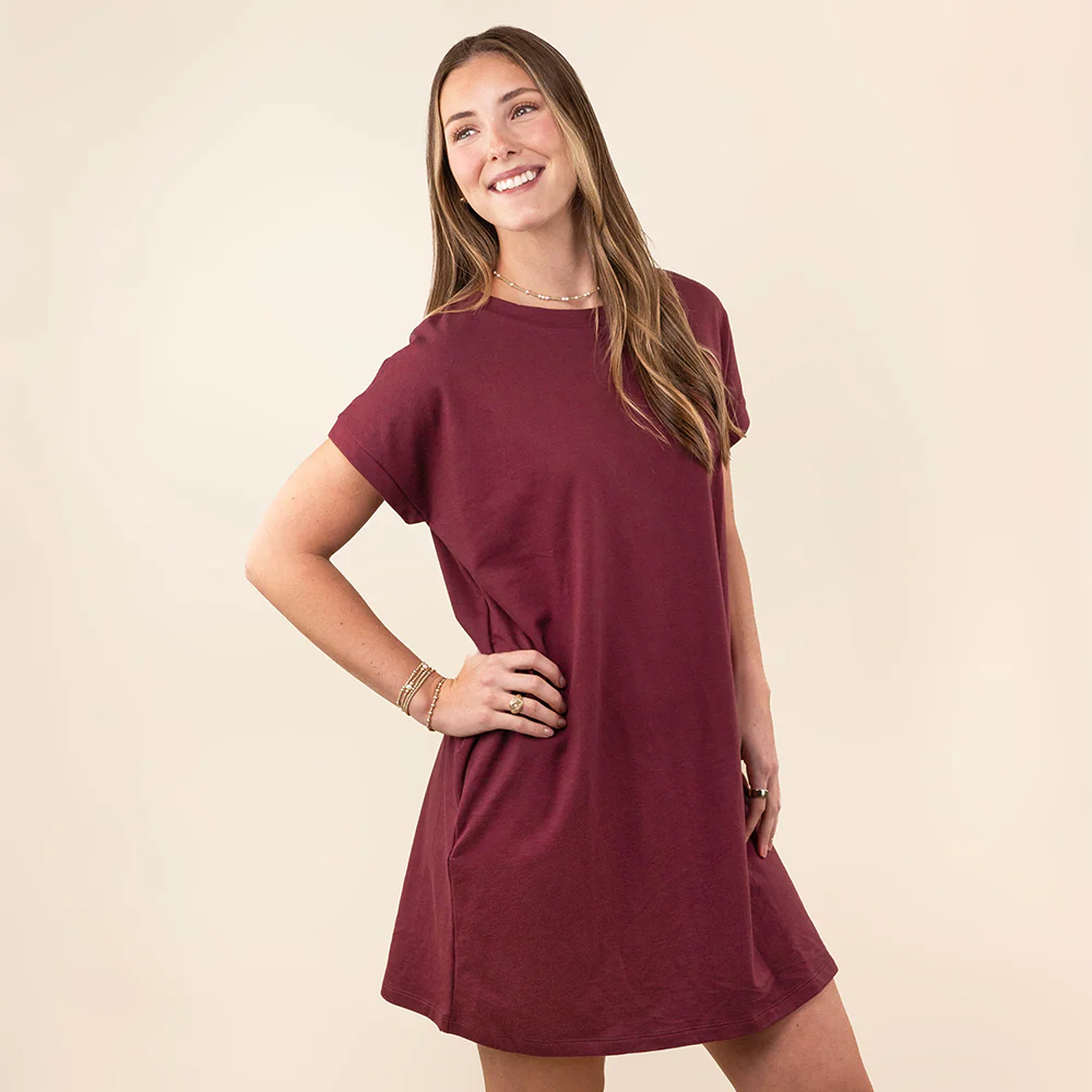 Collegiate Outfitters Short Sleeve T-Shirt Dress - Maroon - Image 2