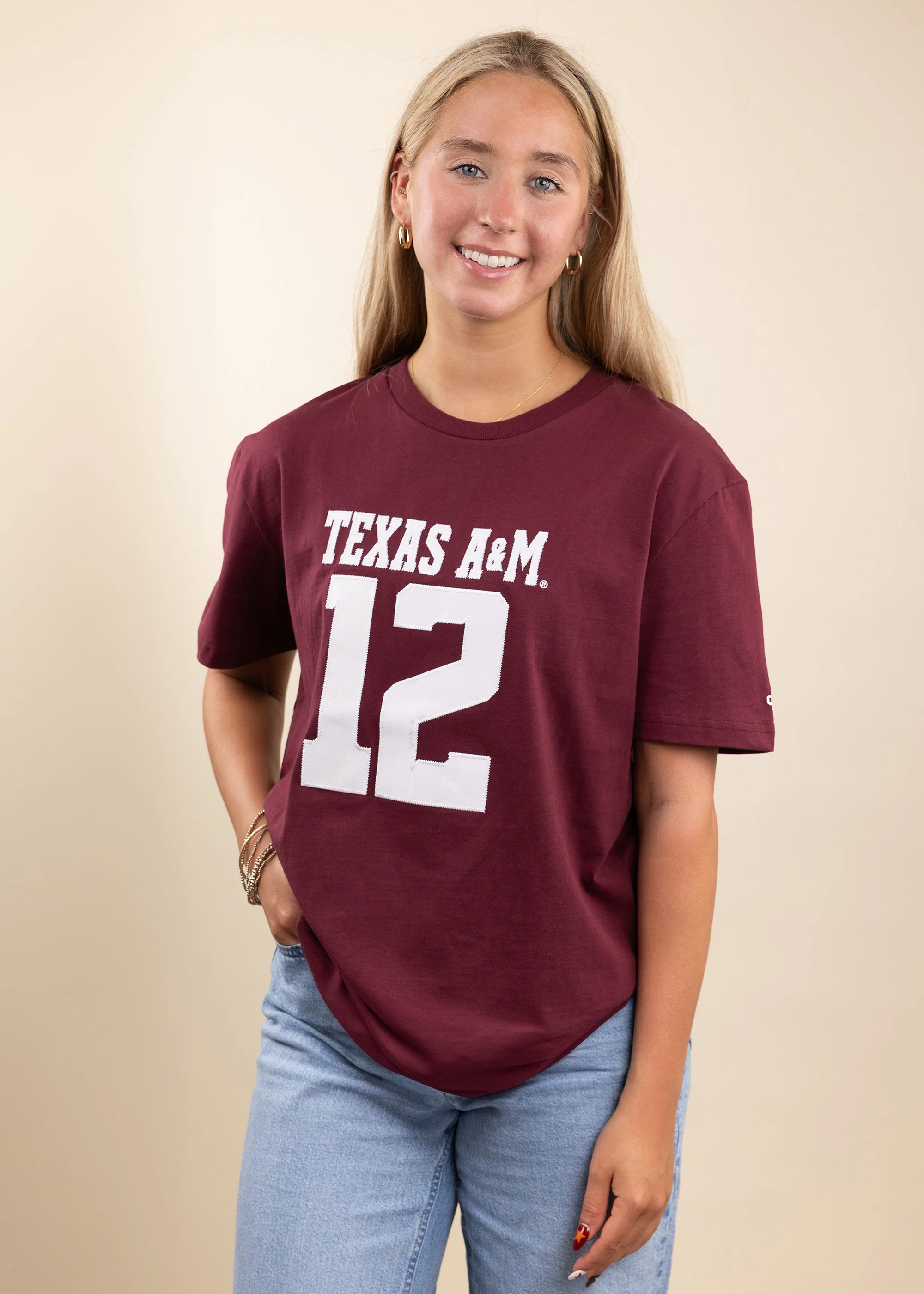 Collegiate Outfitters Texas A&M Fabric Letters Maroon Jersey Tee - Image 2