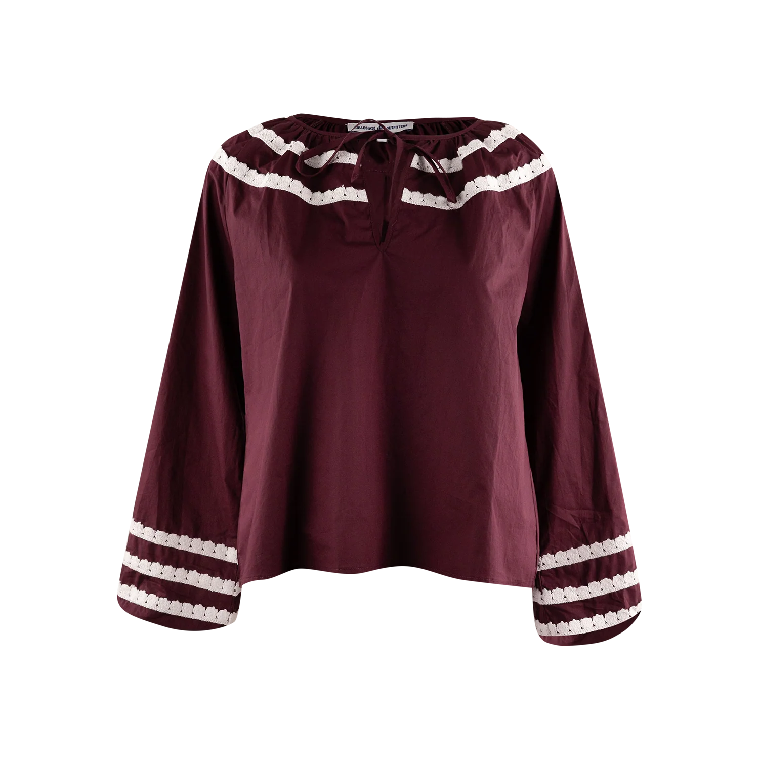 Maroon Long Sleeve White Dot Embroidery Top