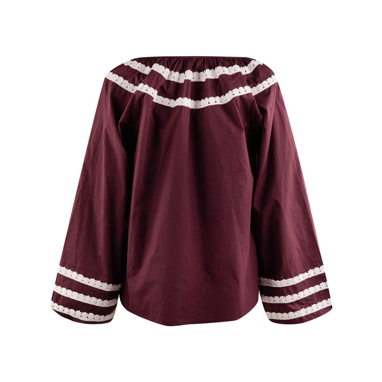 Maroon Long Sleeve White Dot Embroidery Top - Image 2