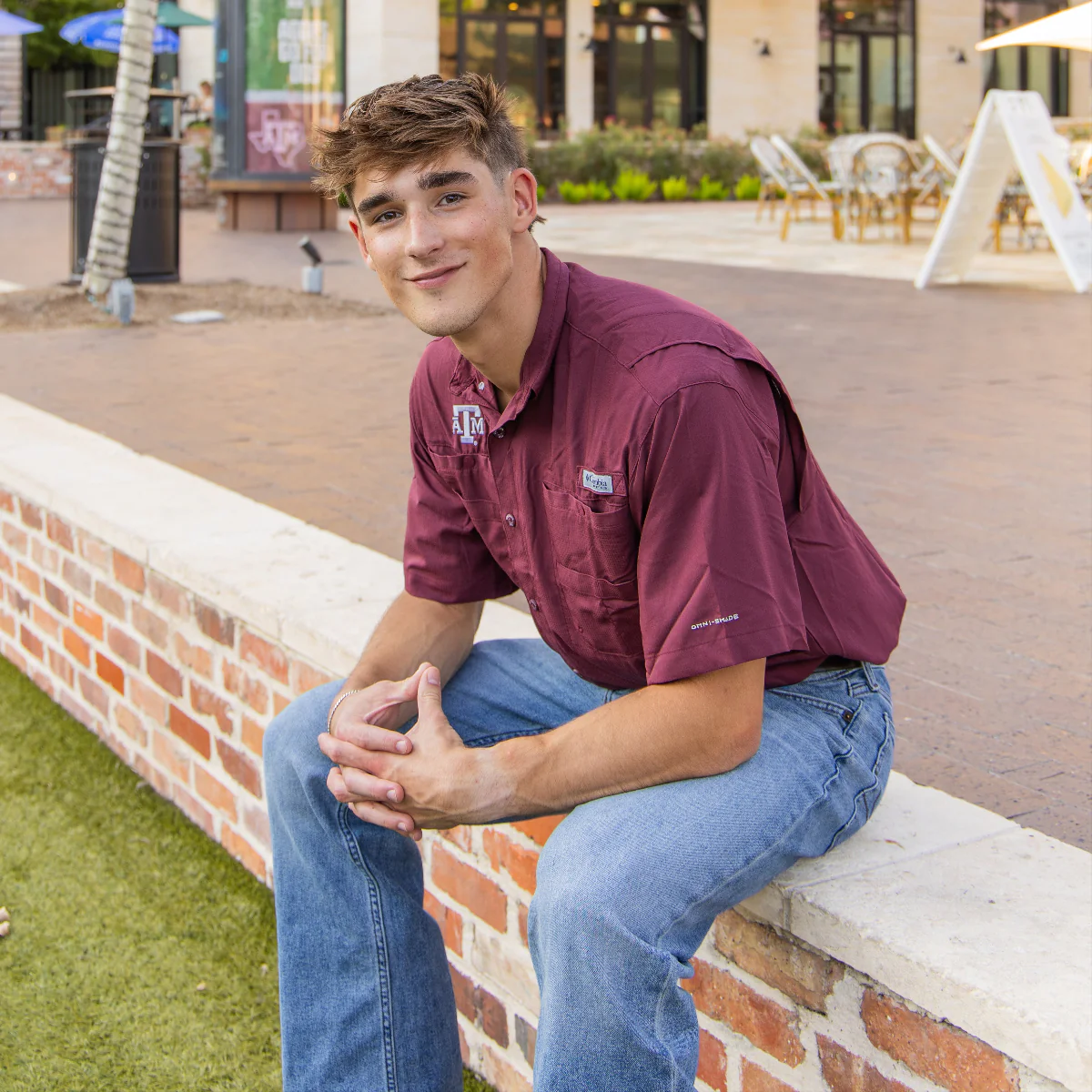 Texas A&M Columbia Tamiami Short Sleeve Maroon Fishing Shirt - Image 2