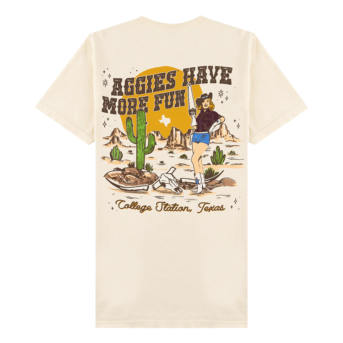 Comfort Wash Aggies Have More Fun Cowgirl T-Shirt - Beige