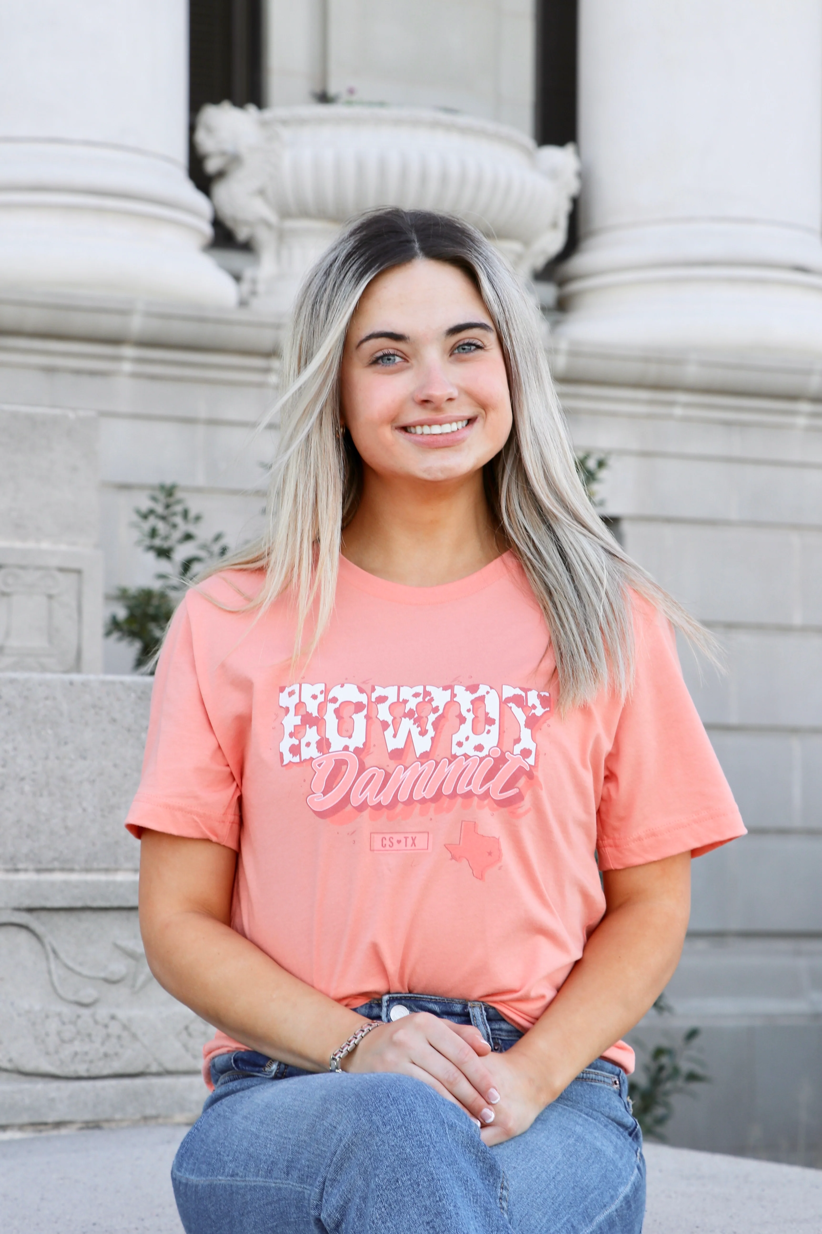 CSTX Cow Print Howdy Dammit Sunset Orange T-Shirt - Image 2