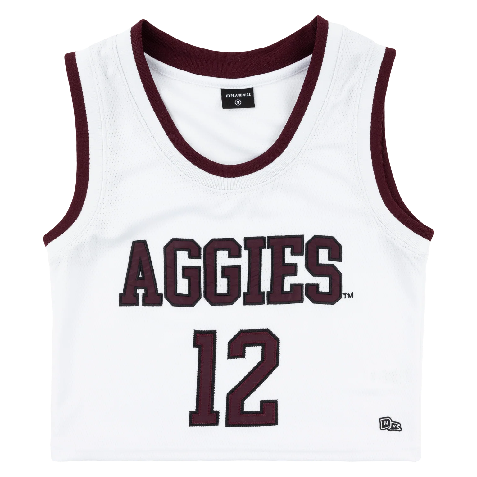Aggies Hype & Vice White Cropped Basketball Jersey