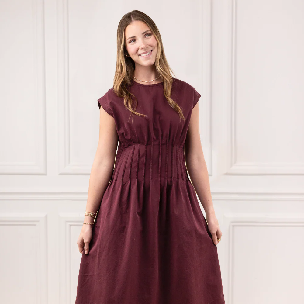 Curds & Whey Pleated Denim Dress - Maroon - Image 2