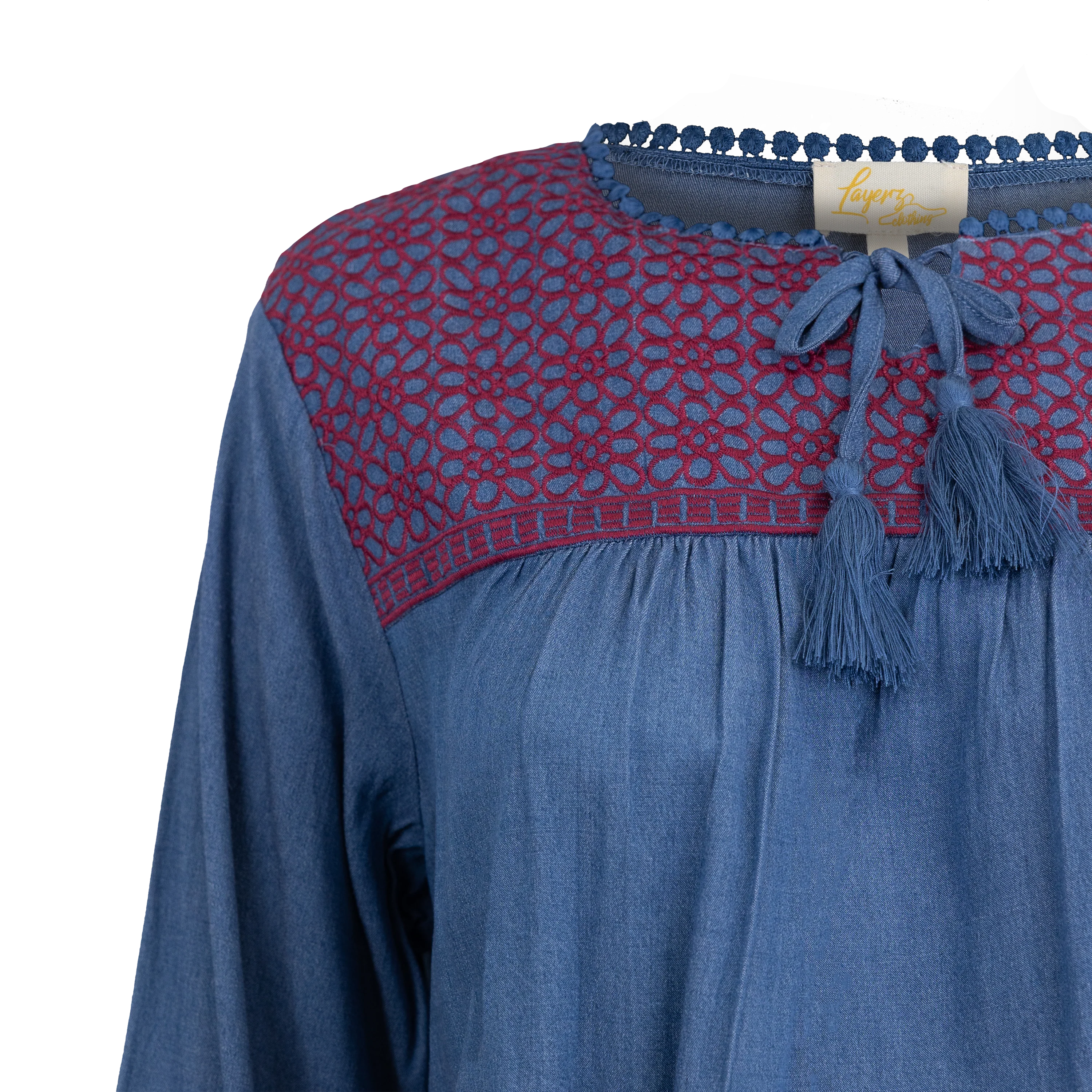 Denim Maroon Quarter Sleeve Top - Image 3