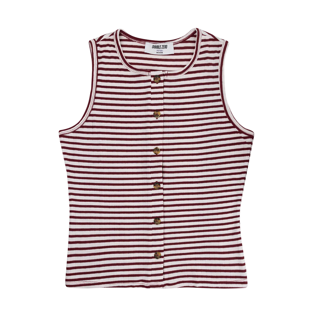 Double Zero Striped Button Down Tank Top - Maroon
