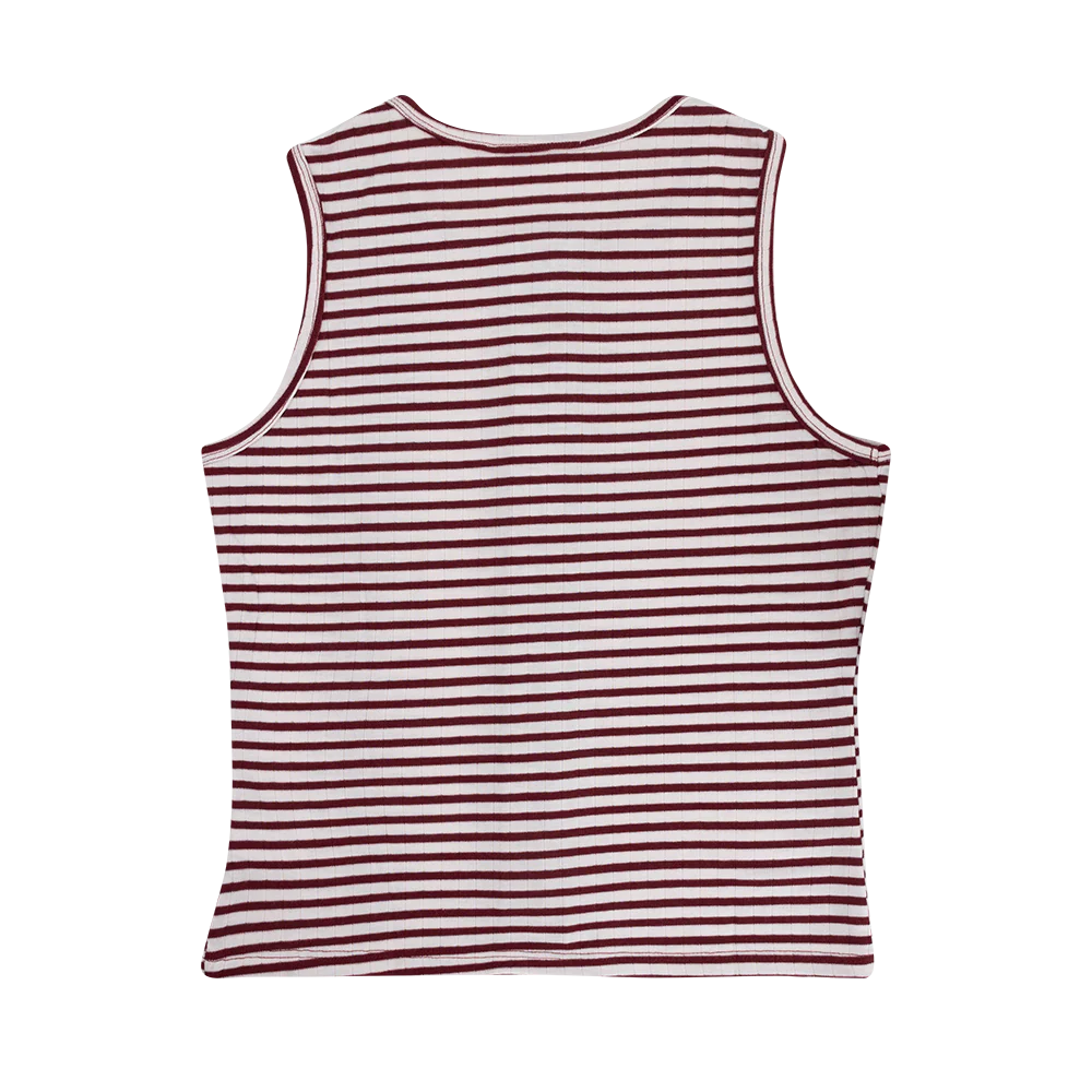 Double Zero Striped Button Down Tank Top - Maroon - Image 3
