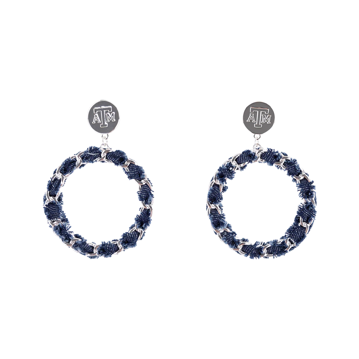 Texas A&M Emerson Street Silver and Denim Hoop Earrings