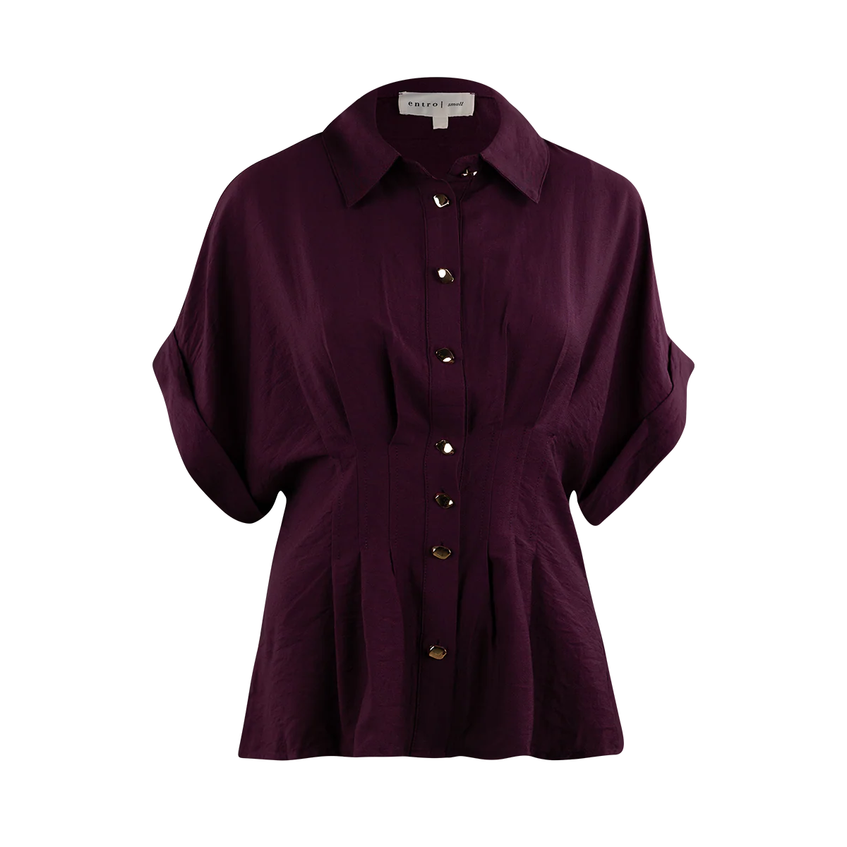ENTRO Cinched Button Down Top - Maroon
