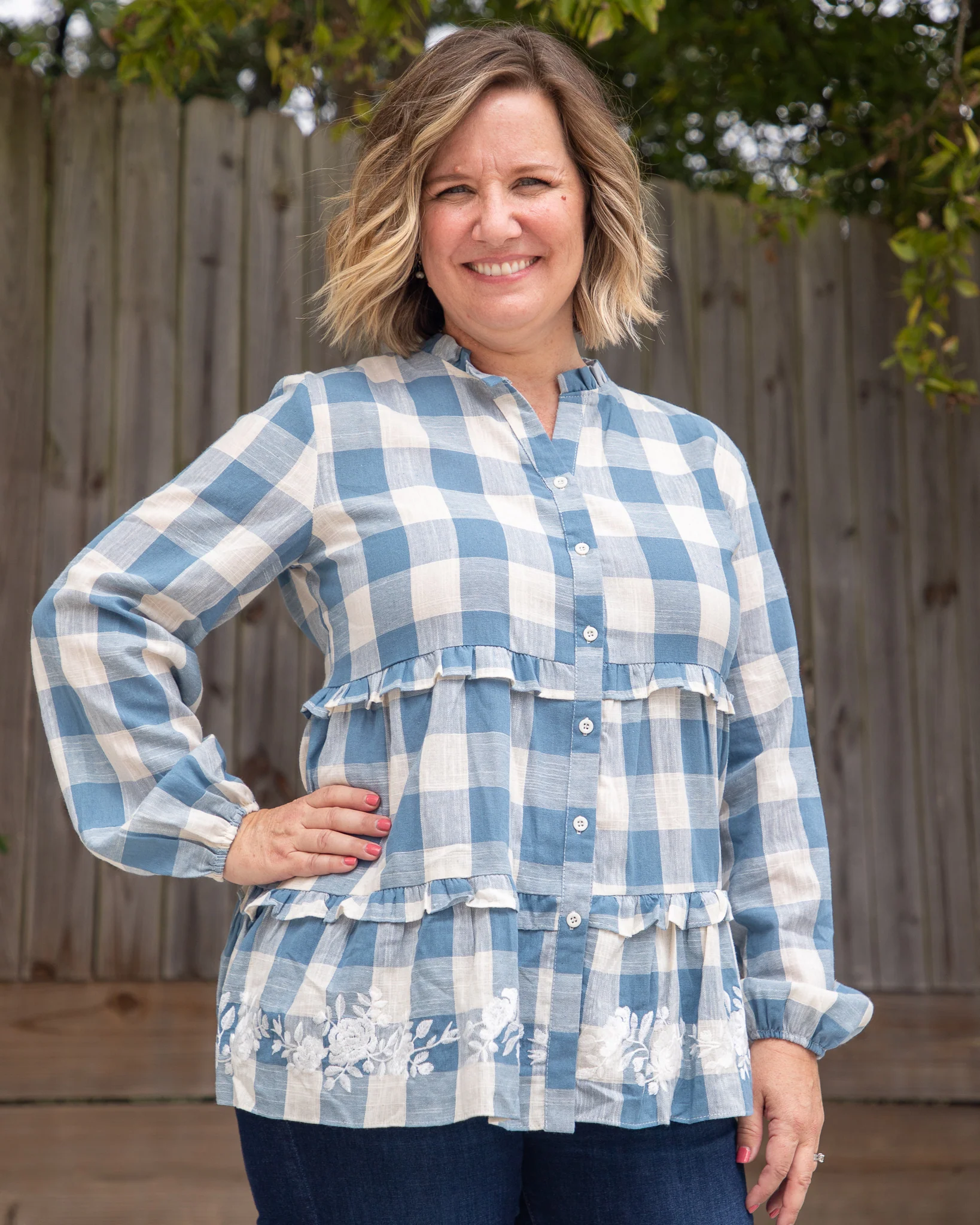 Blue Gingham Everly Long Sleeve Top - Image 5