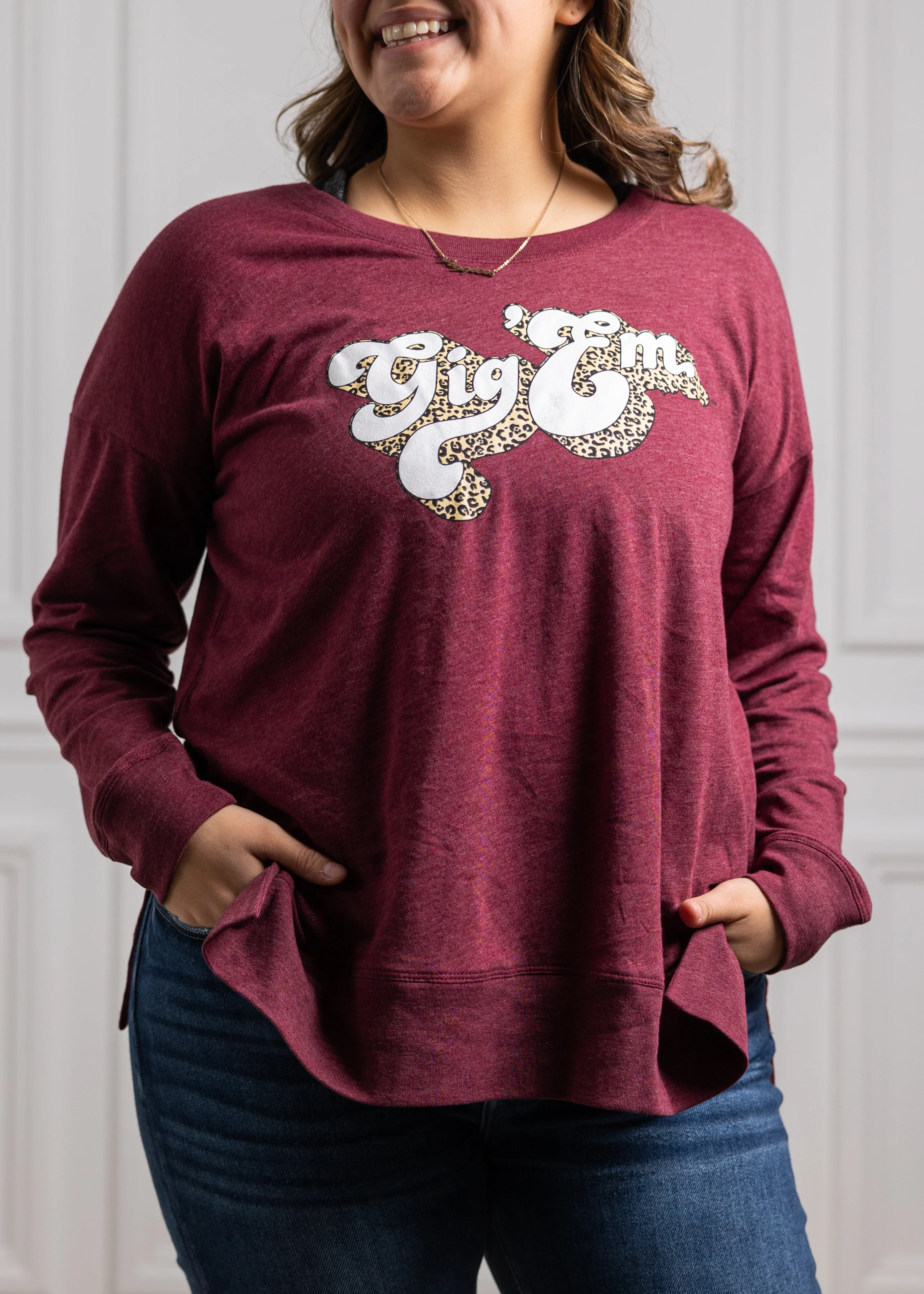 Gig 'Em Everyday Leopard Long Sleeve Maroon Tunic - Image 2