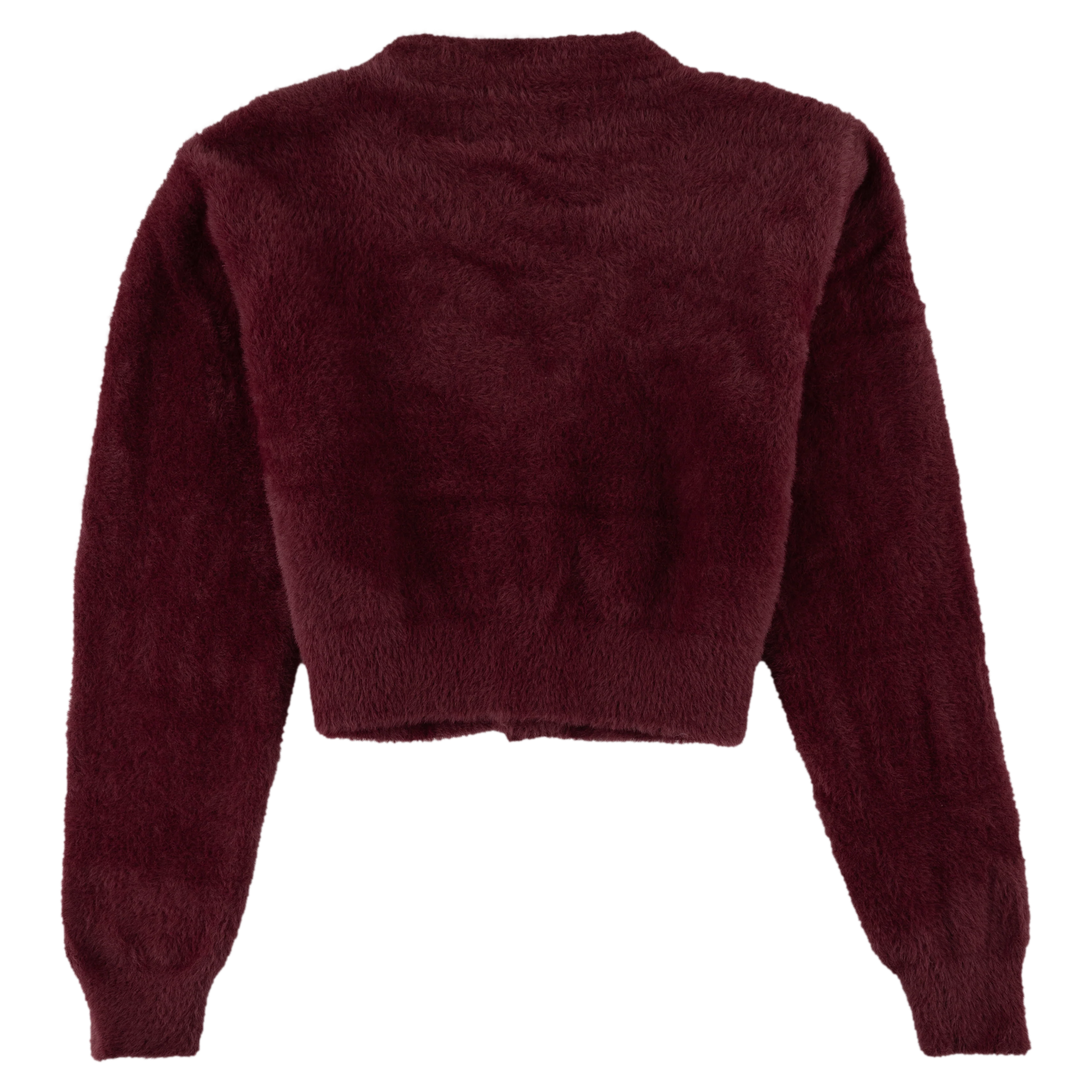 Maroon Fuzzy Cropped Cardigan - Image 4