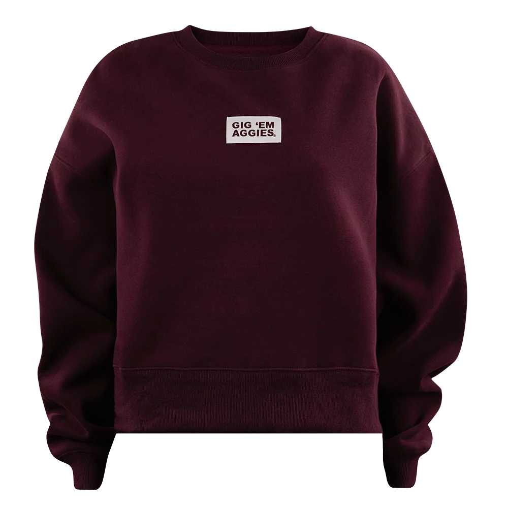 Gig 'Em Aggies Scarlet & Gold Boxy Crewneck - Maroon