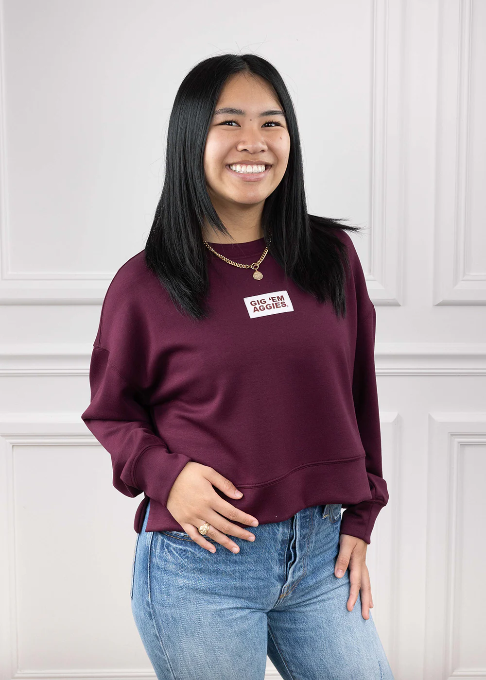 Gig 'Em Aggies Scarlet & Gold Crewneck - Maroon - Image 2