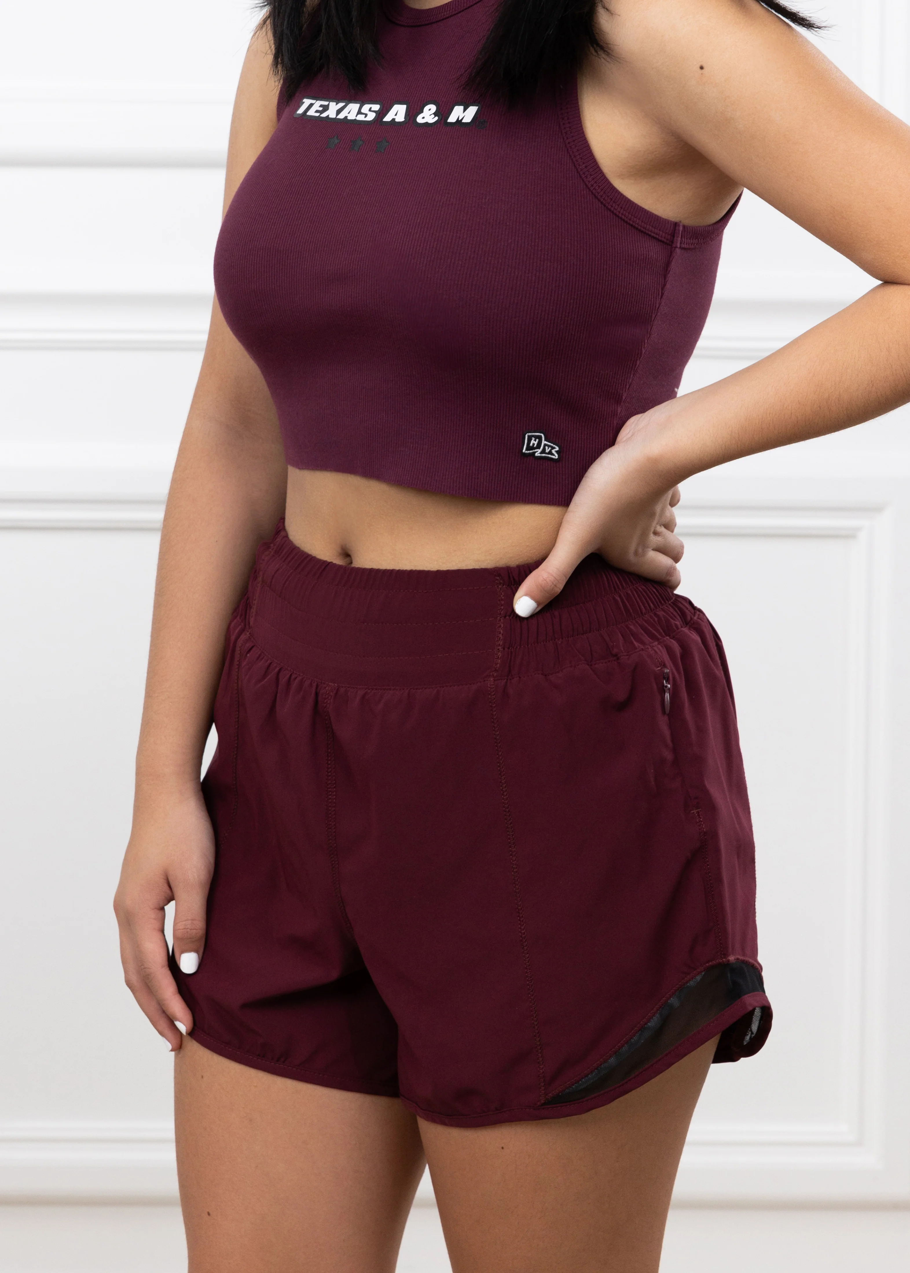 Maroon Athletic Mesh Detail Shorts - Image 2