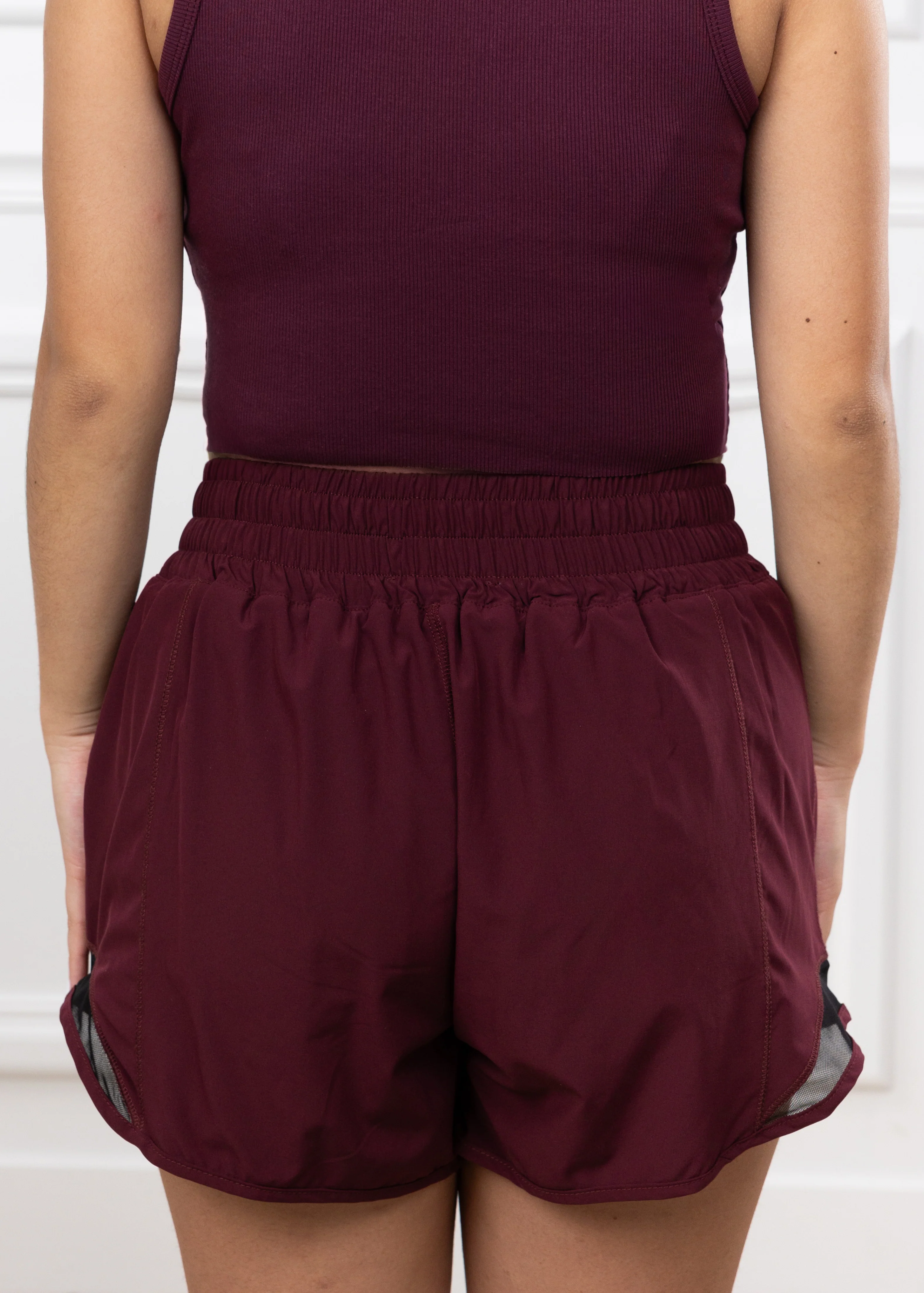 Maroon Athletic Mesh Detail Shorts - Image 6