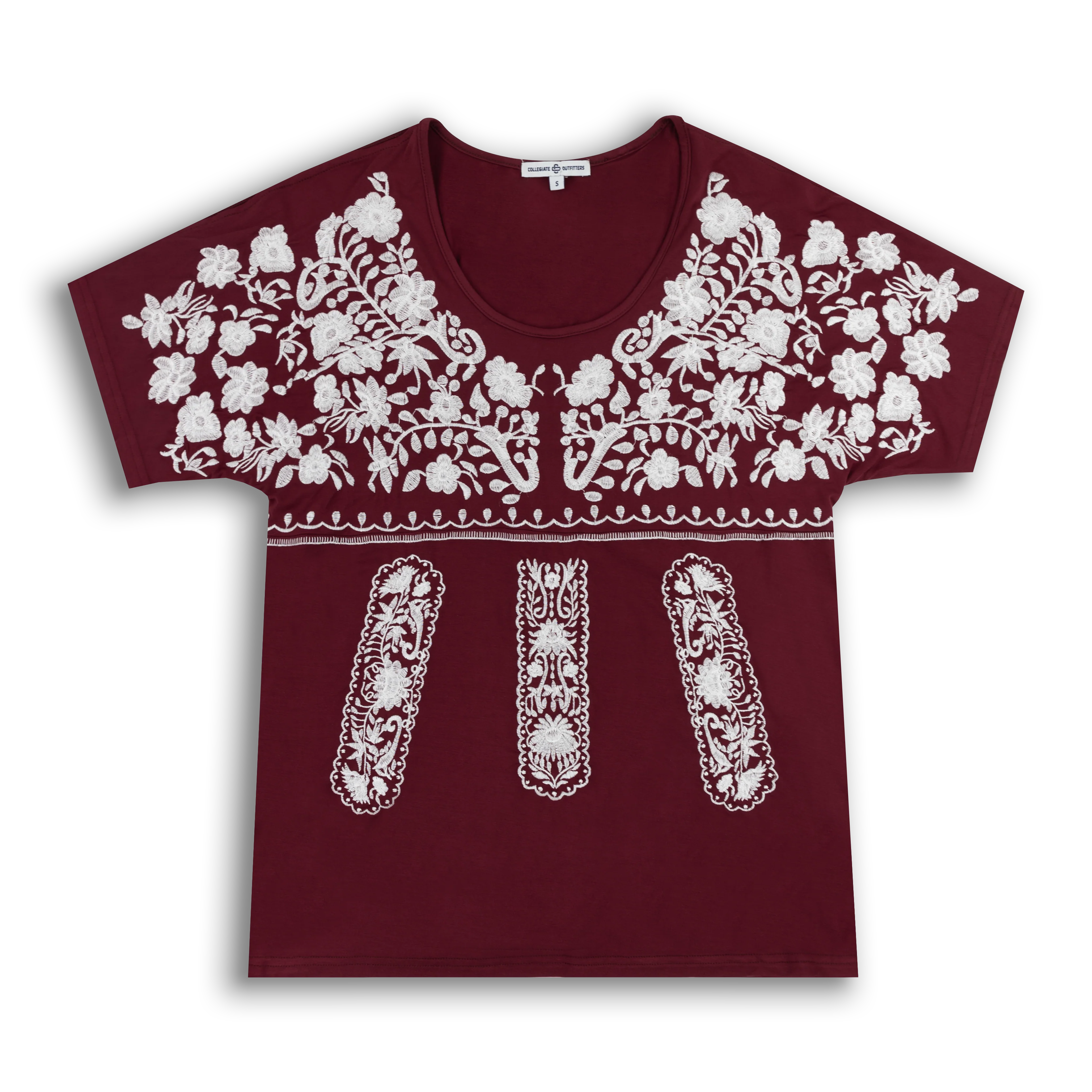 Floral Embroidered Peek-A-Boo Maroon Blouse