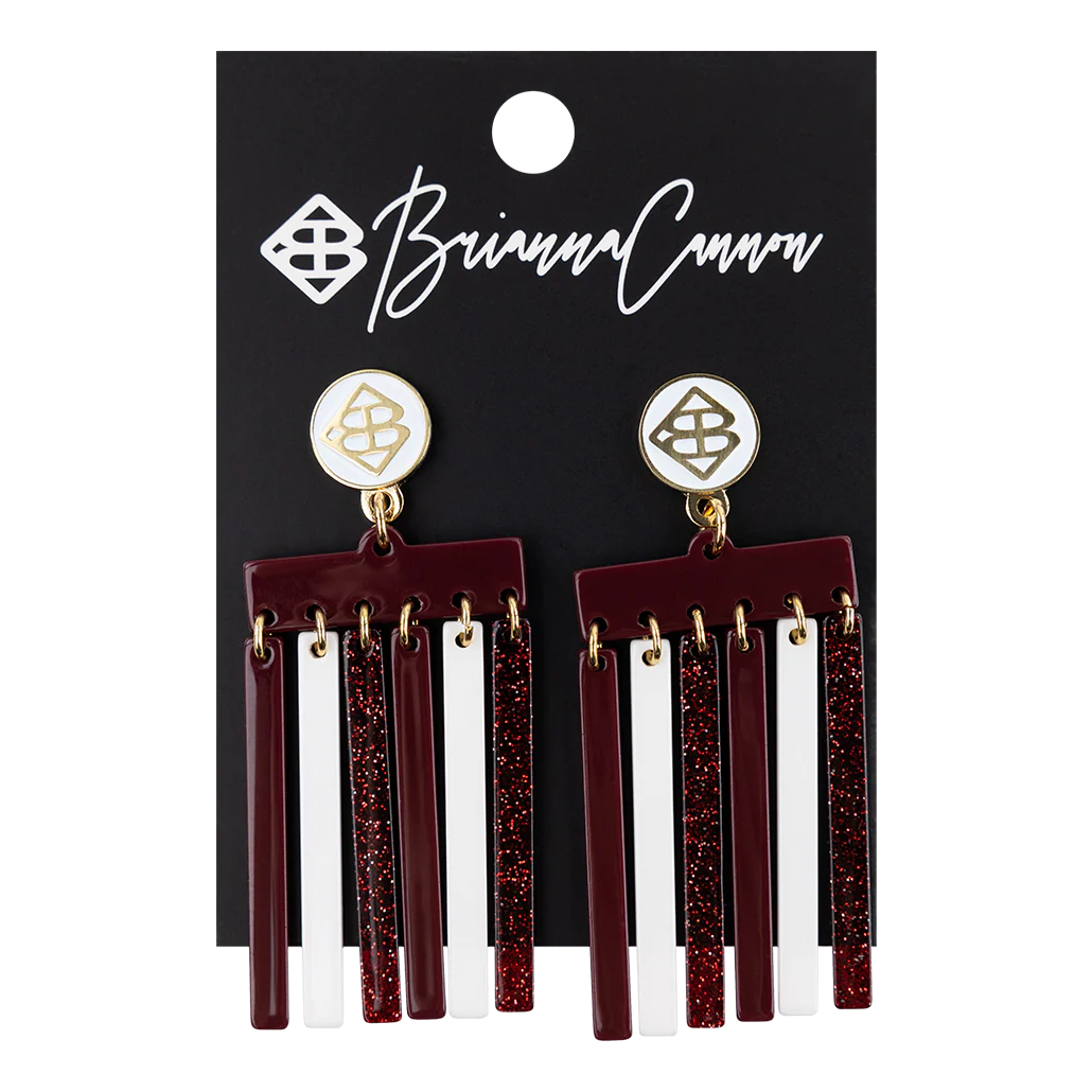 Maroon Glitter & White Dangle Earrings