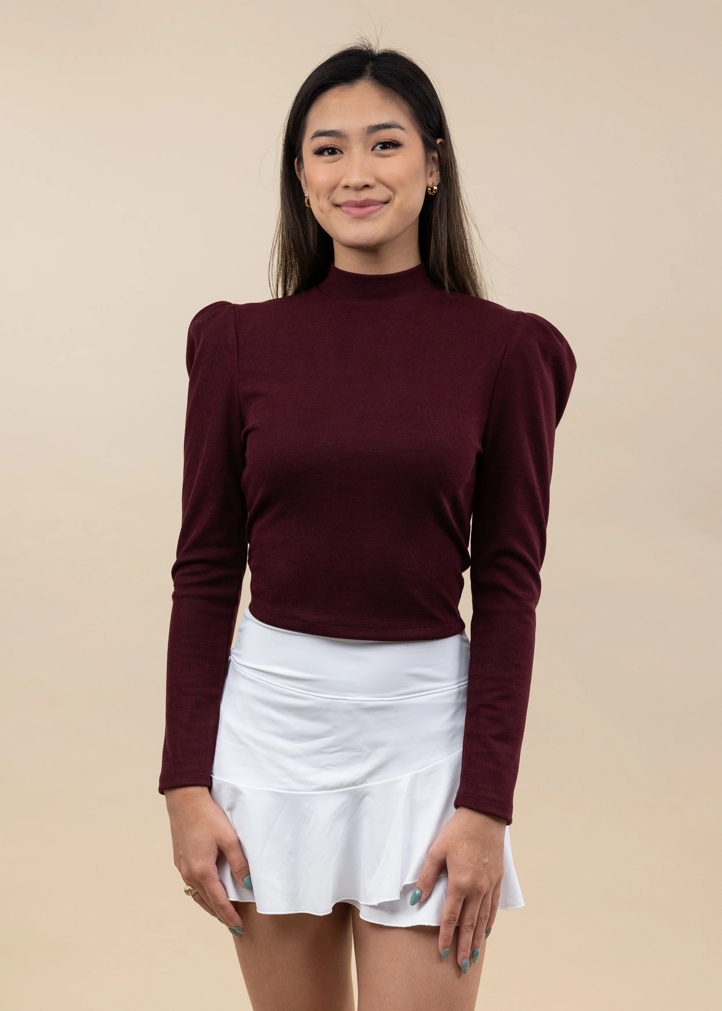 Maroon Open Back Long Sleeve Top - Image 2