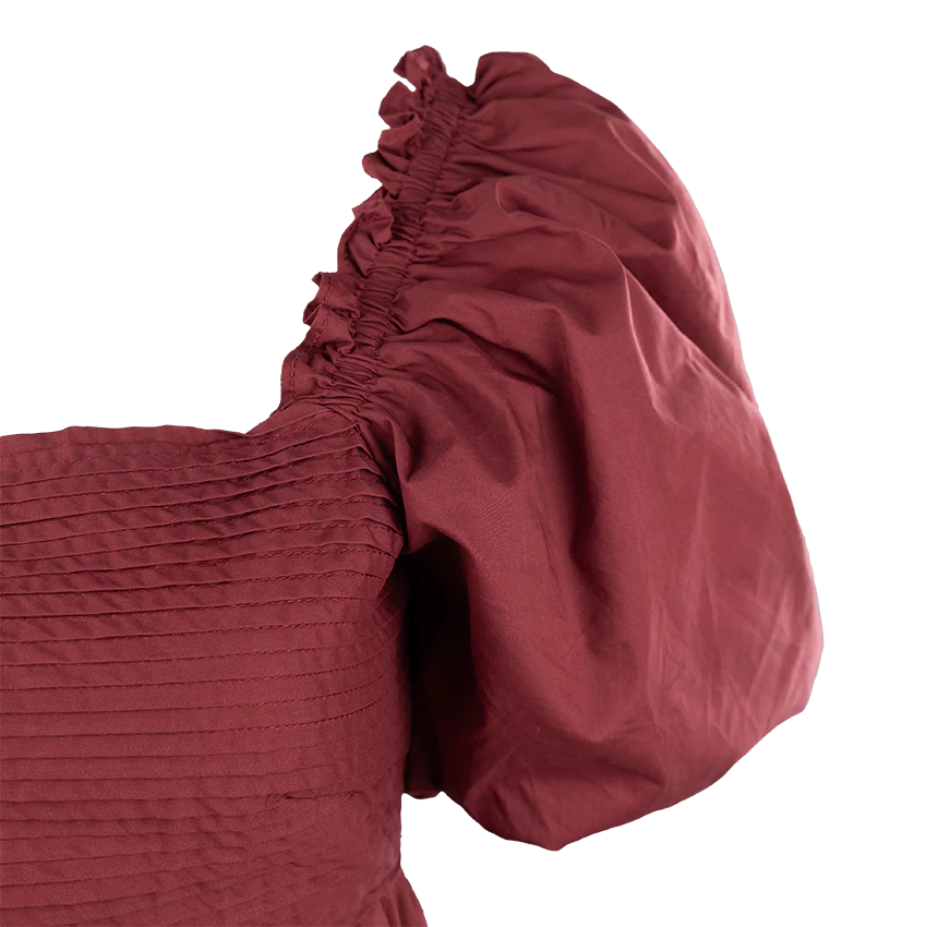 Maroon Pleated Bow Dress - Image 4