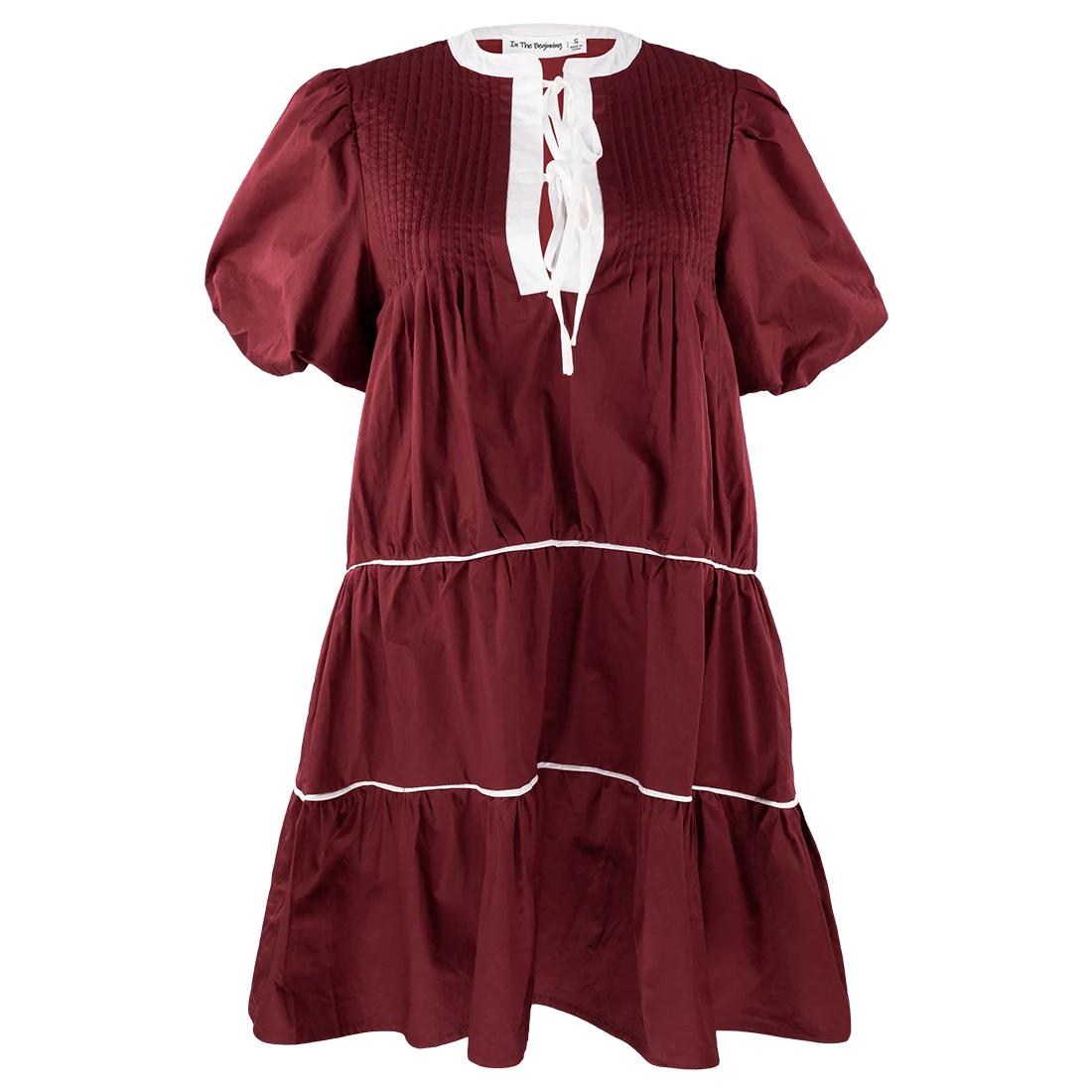 Maroon Pleated Dress with White Ties