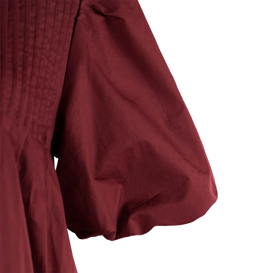 Maroon Pleated Dress with White Ties - Image 4